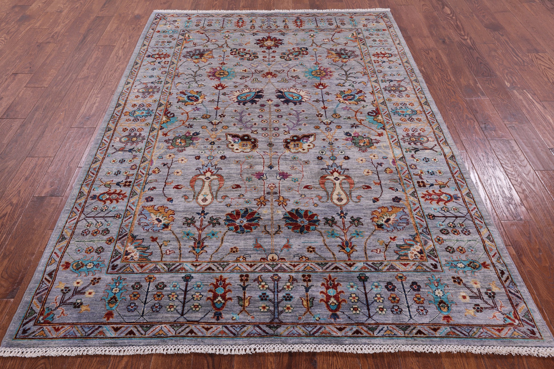 Grey Peshawar Hand Knotted Wool Rug - 5' 8" X 7' 10" - Golden Nile