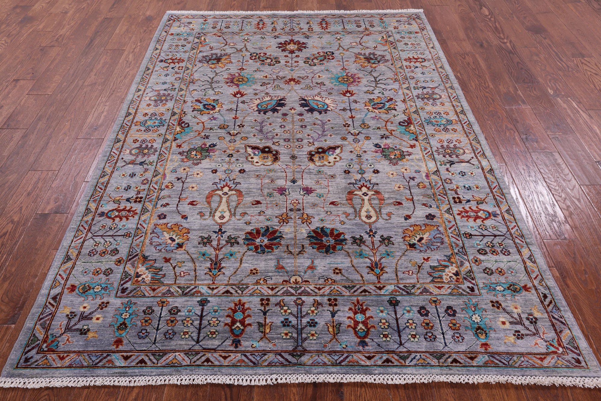 Grey Peshawar Hand Knotted Wool Rug - 5' 8" X 7' 10" - Golden Nile