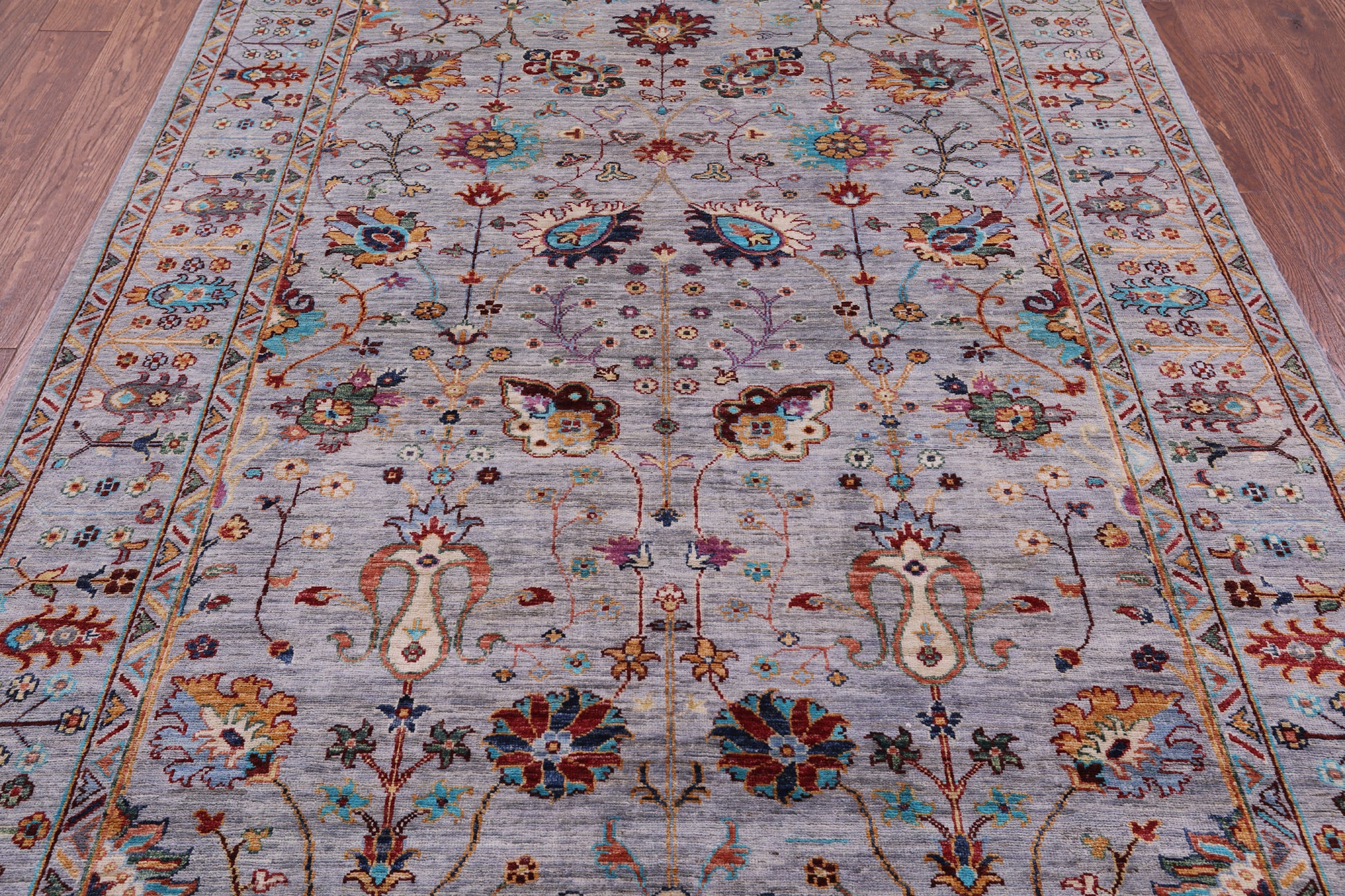 Grey Peshawar Hand Knotted Wool Rug - 5' 8" X 7' 10" - Golden Nile