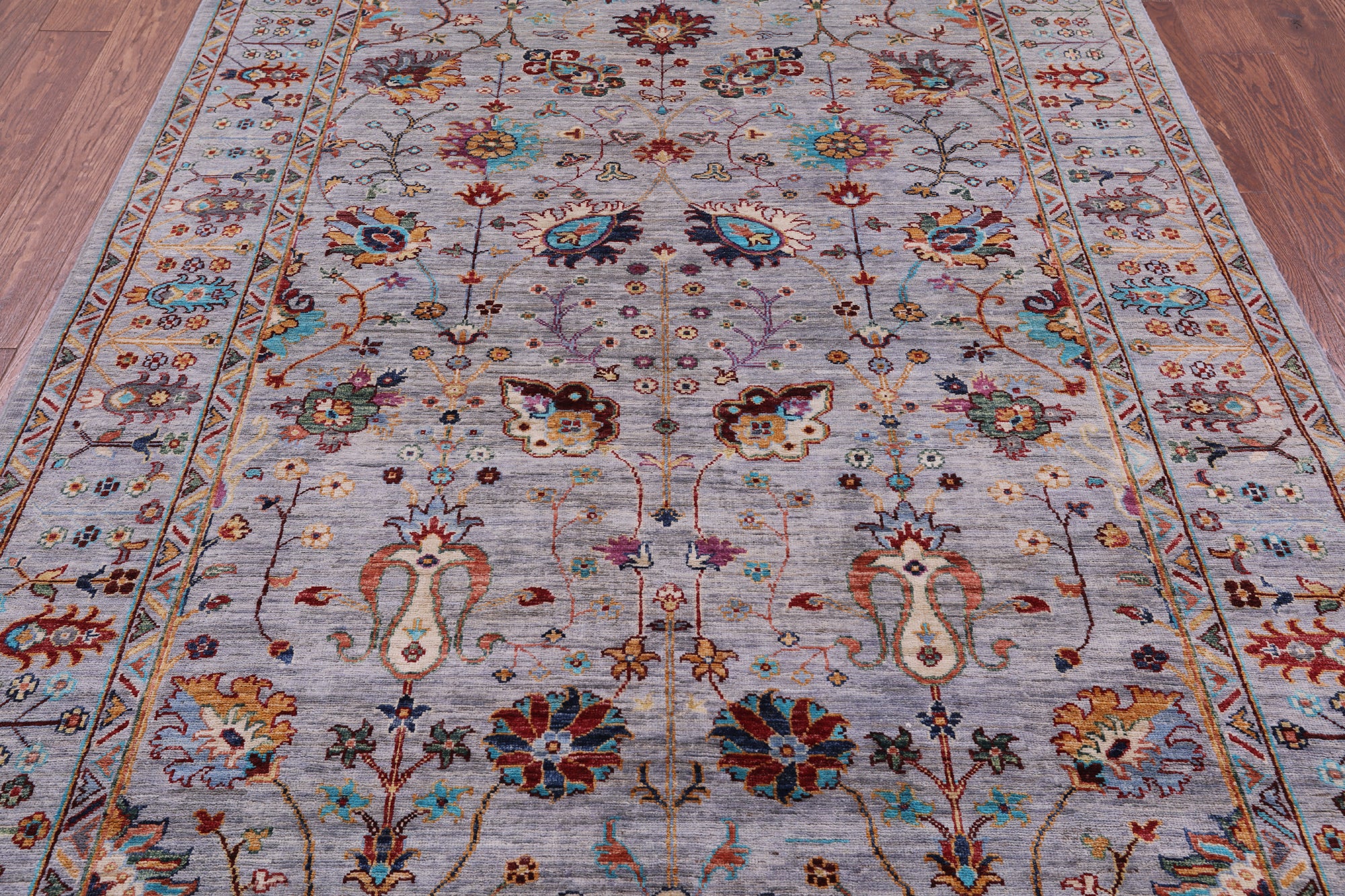 Grey Peshawar Hand Knotted Wool Rug - 5' 8" X 7' 10" - Golden Nile