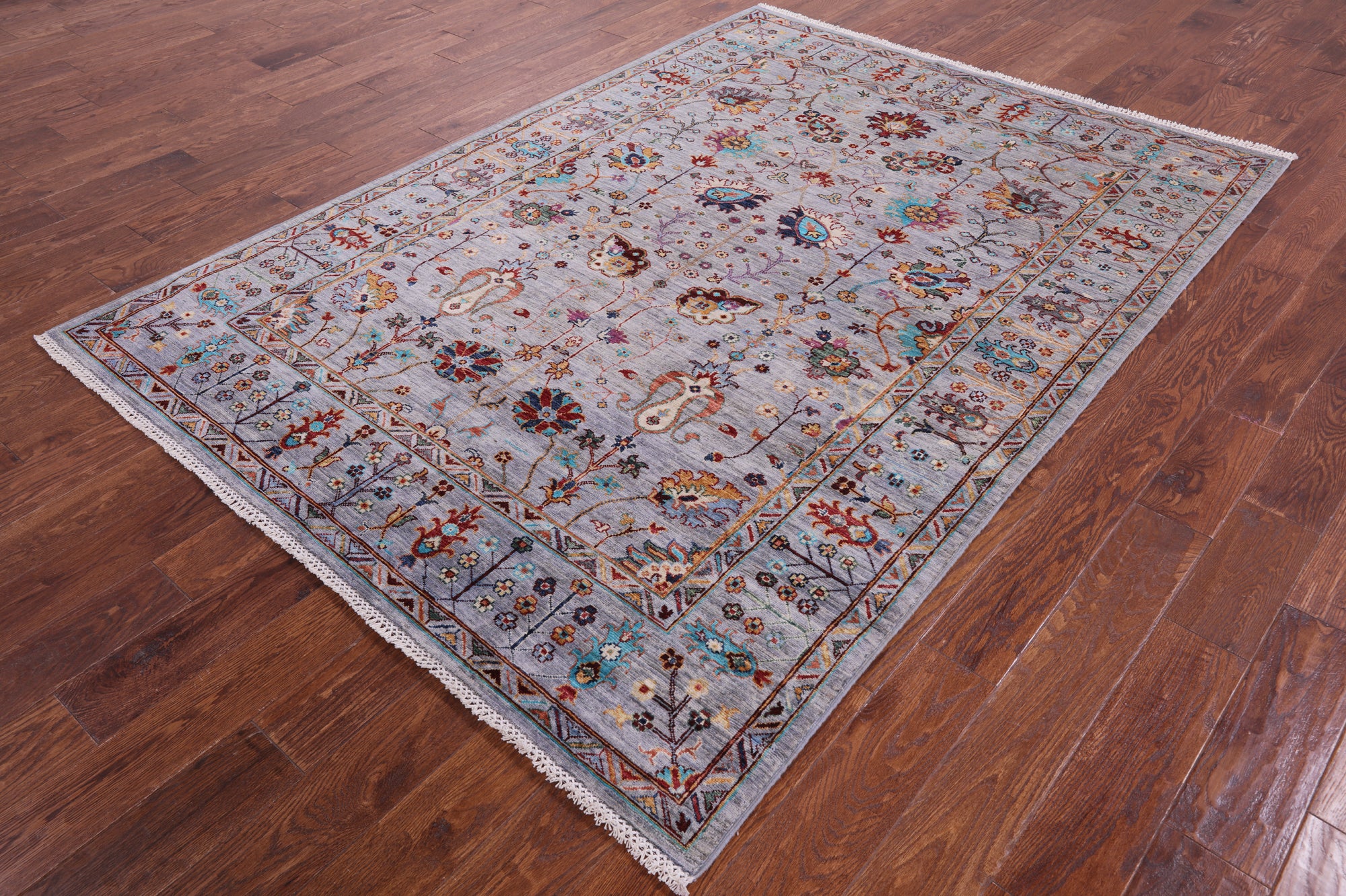 Grey Peshawar Hand Knotted Wool Rug - 5' 8" X 7' 10" - Golden Nile