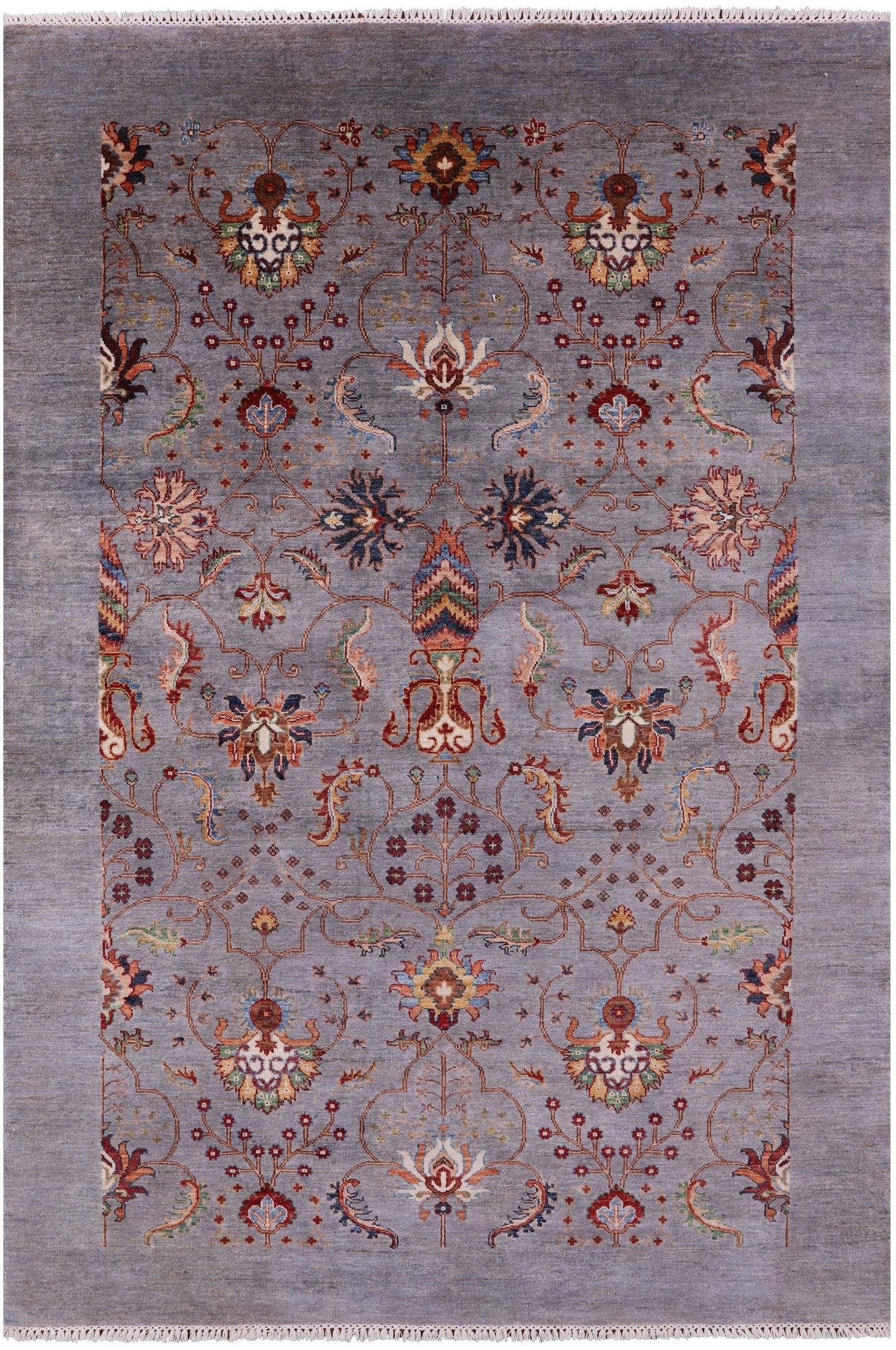 Grey Peshawar Hand Knotted Wool Rug - 5' 11" X 8' 10" - Golden Nile