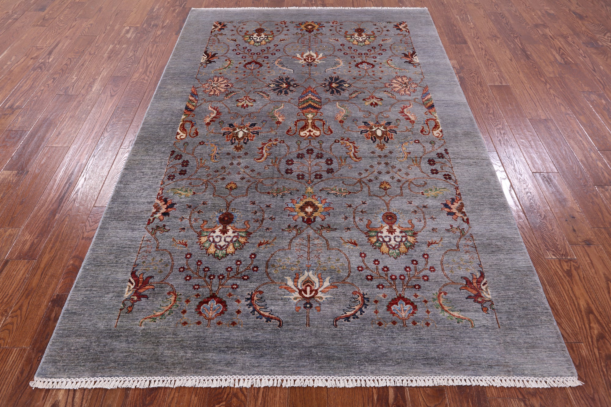 Grey Peshawar Hand Knotted Wool Rug - 5' 11" X 8' 10" - Golden Nile