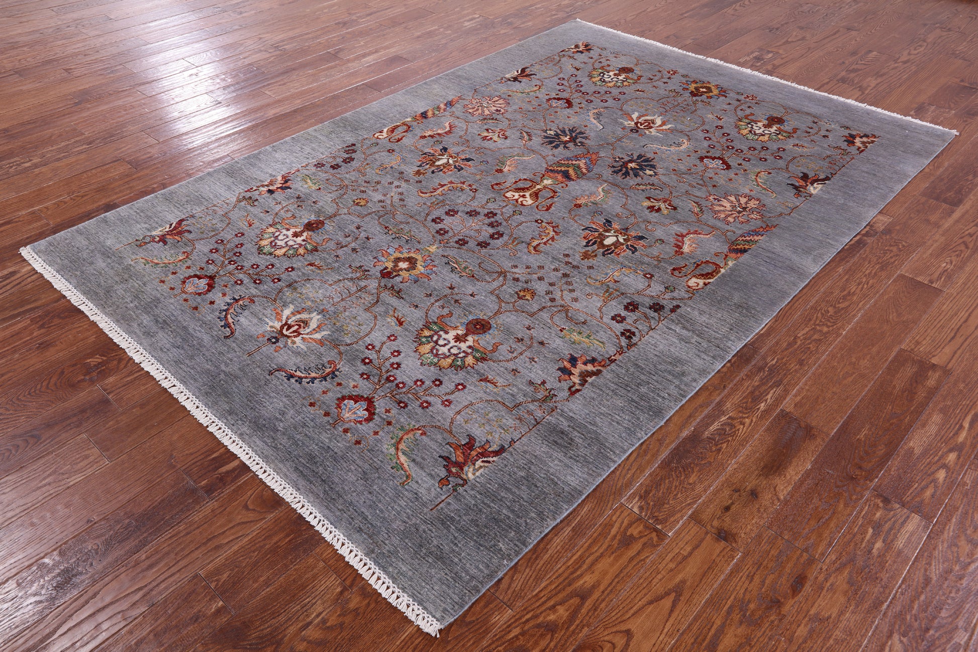 Grey Peshawar Hand Knotted Wool Rug - 5' 11" X 8' 10" - Golden Nile