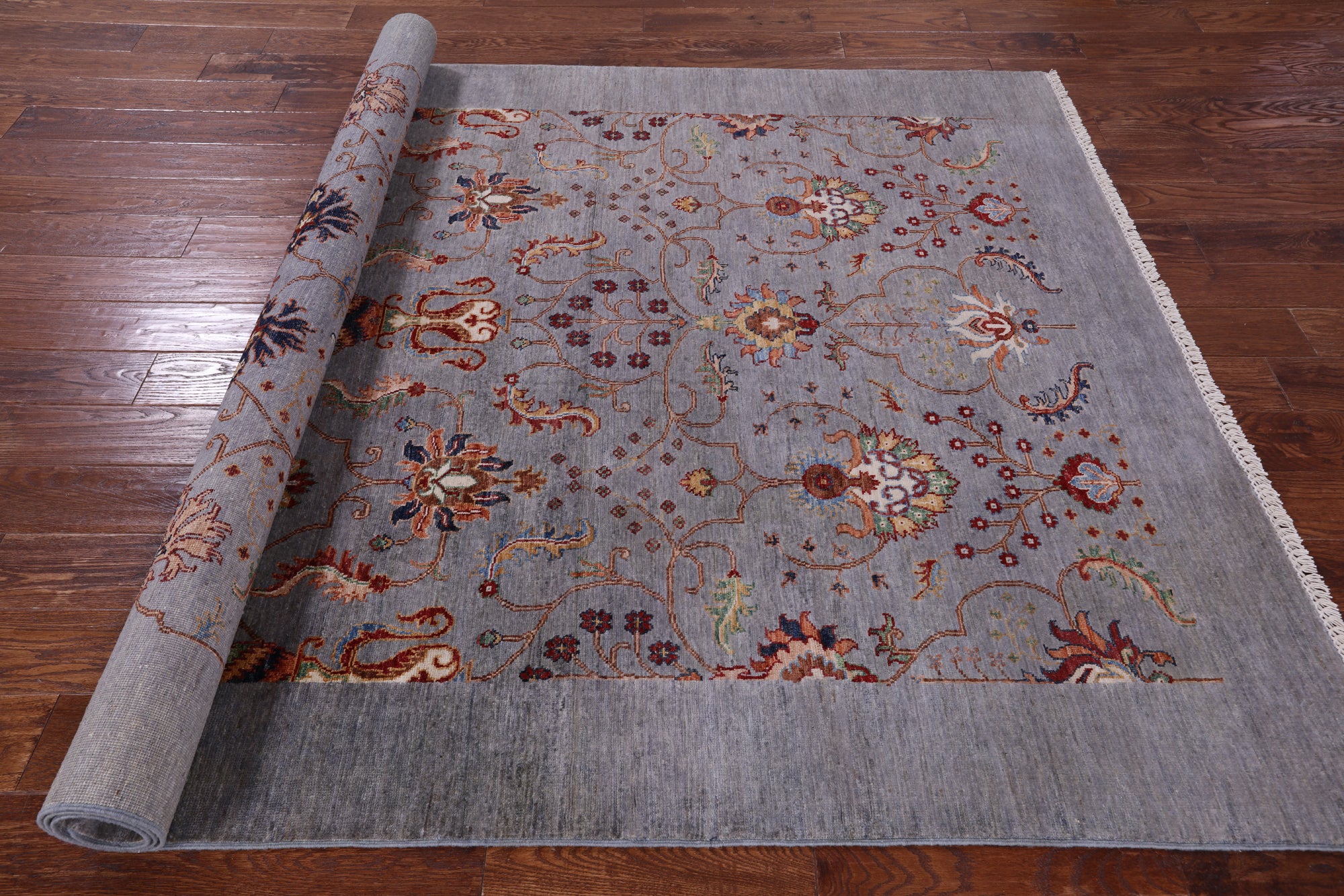 Grey Peshawar Hand Knotted Wool Rug - 5' 11" X 8' 10" - Golden Nile