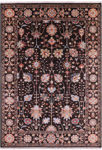Brown Peshawar Hand Knotted Wool Rug - 6' 1" X 8' 9" - Golden Nile