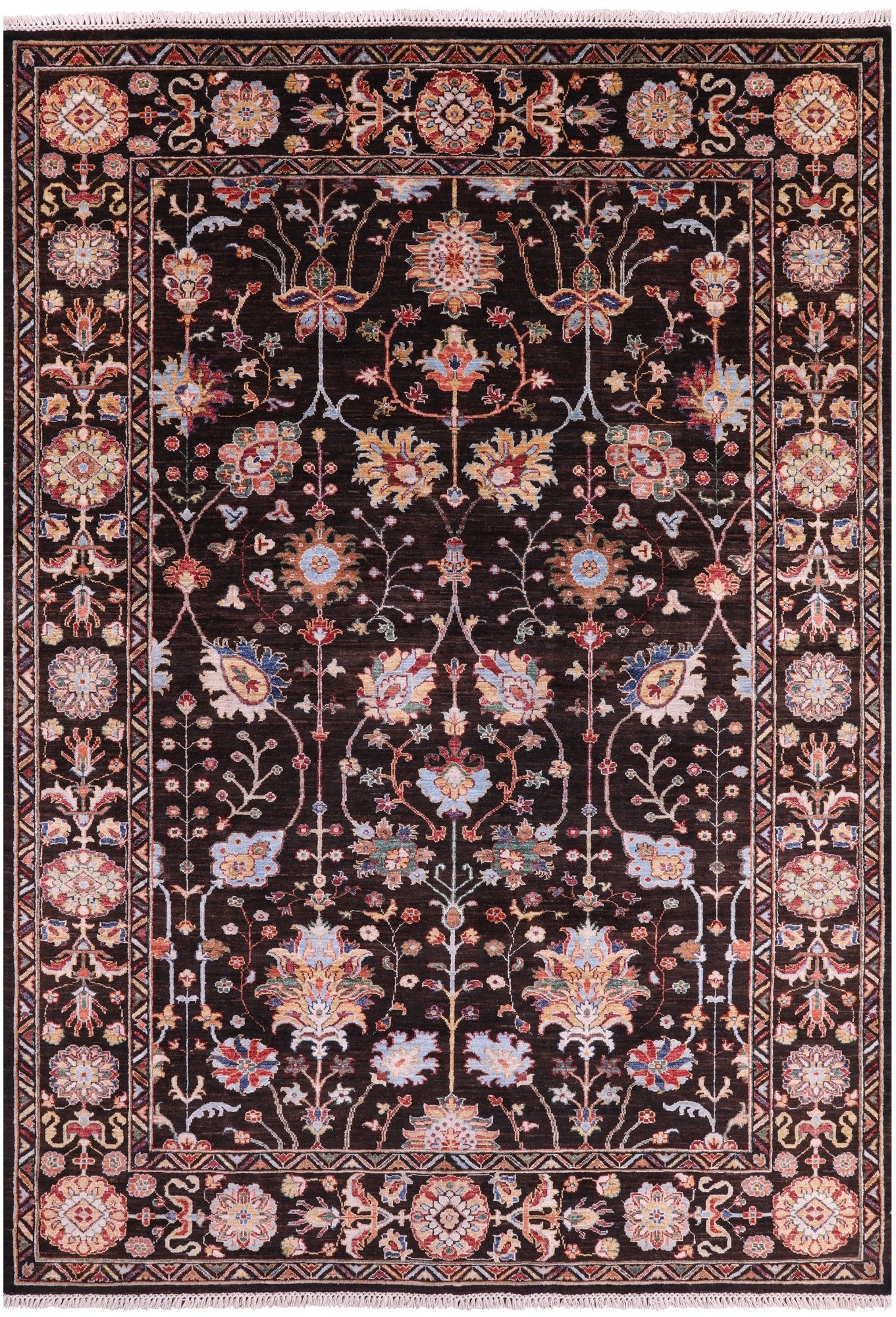 Brown Peshawar Hand Knotted Wool Rug - 6' 1" X 8' 9" - Golden Nile