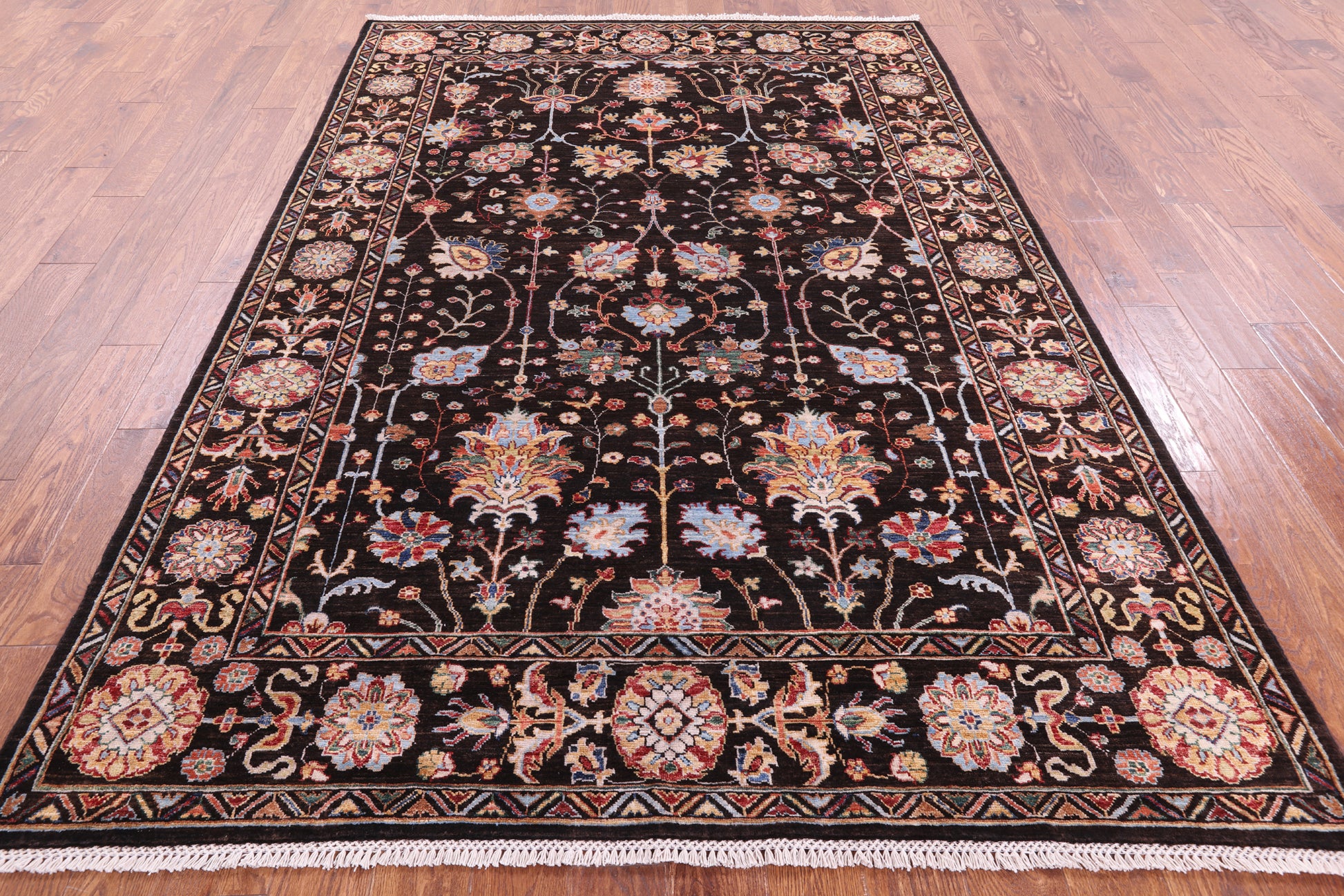 Brown Peshawar Hand Knotted Wool Rug - 6' 1" X 8' 9" - Golden Nile