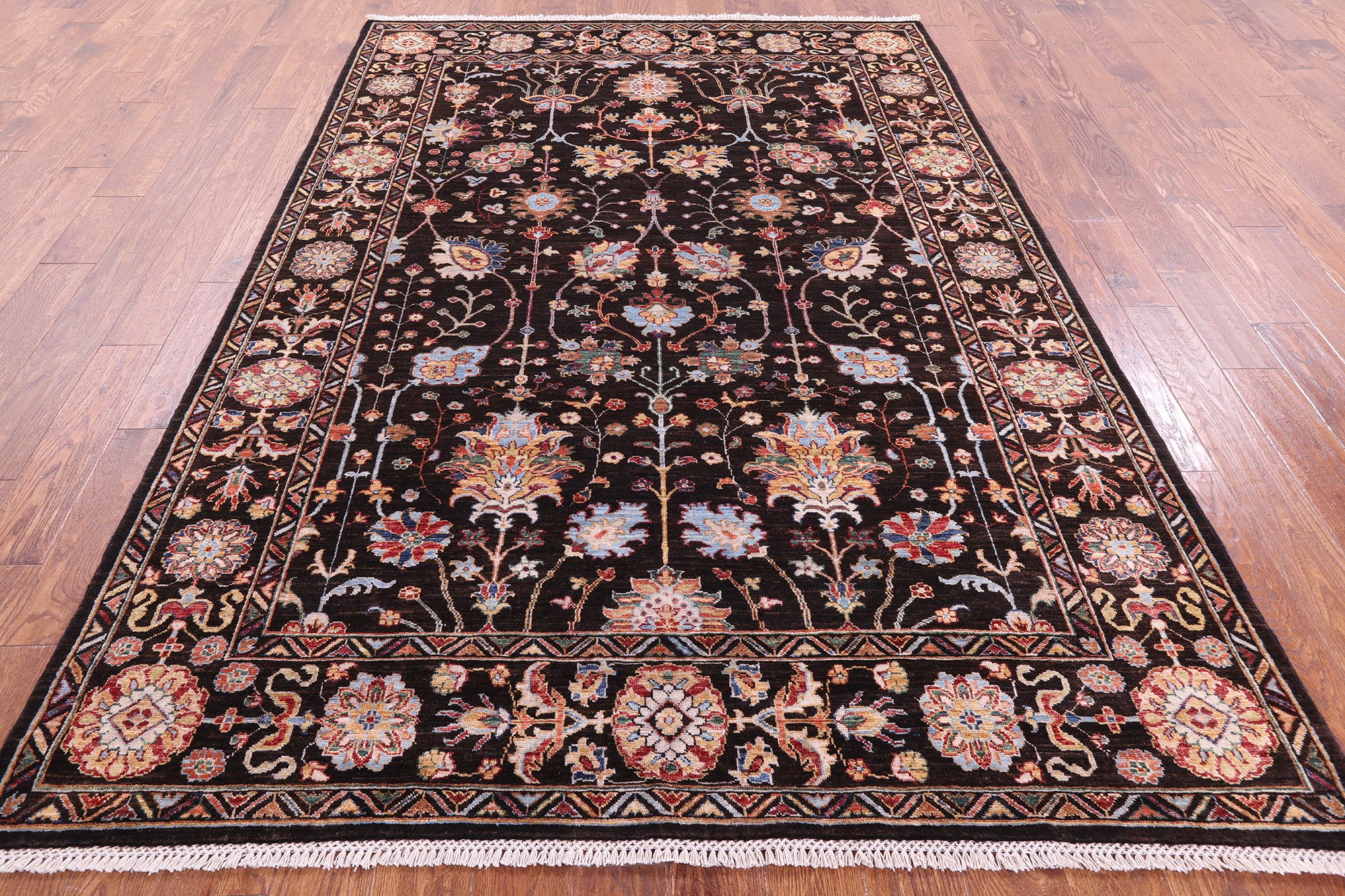 Brown Peshawar Hand Knotted Wool Rug - 6' 1" X 8' 9" - Golden Nile