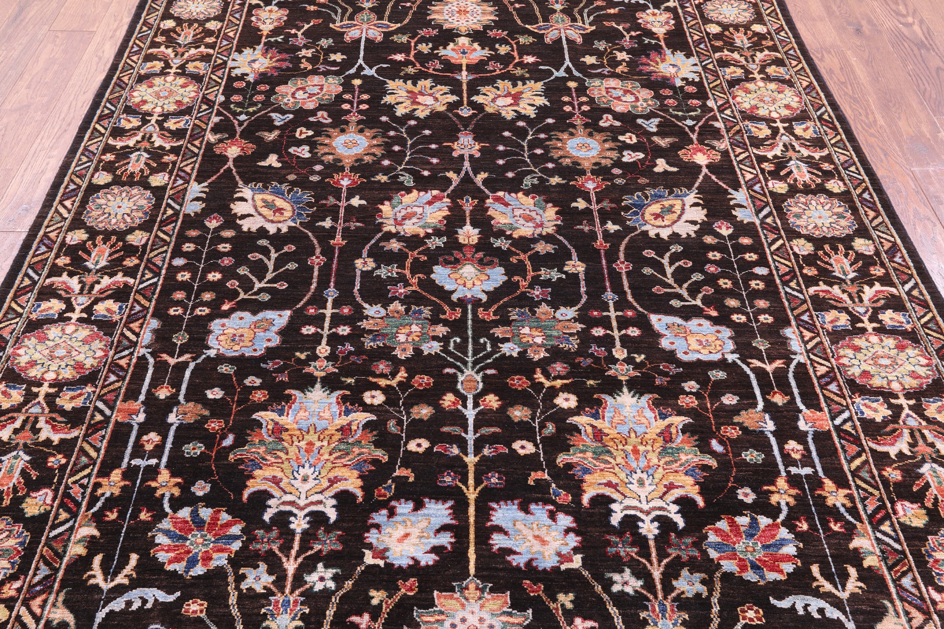 Brown Peshawar Hand Knotted Wool Rug - 6' 1" X 8' 9" - Golden Nile