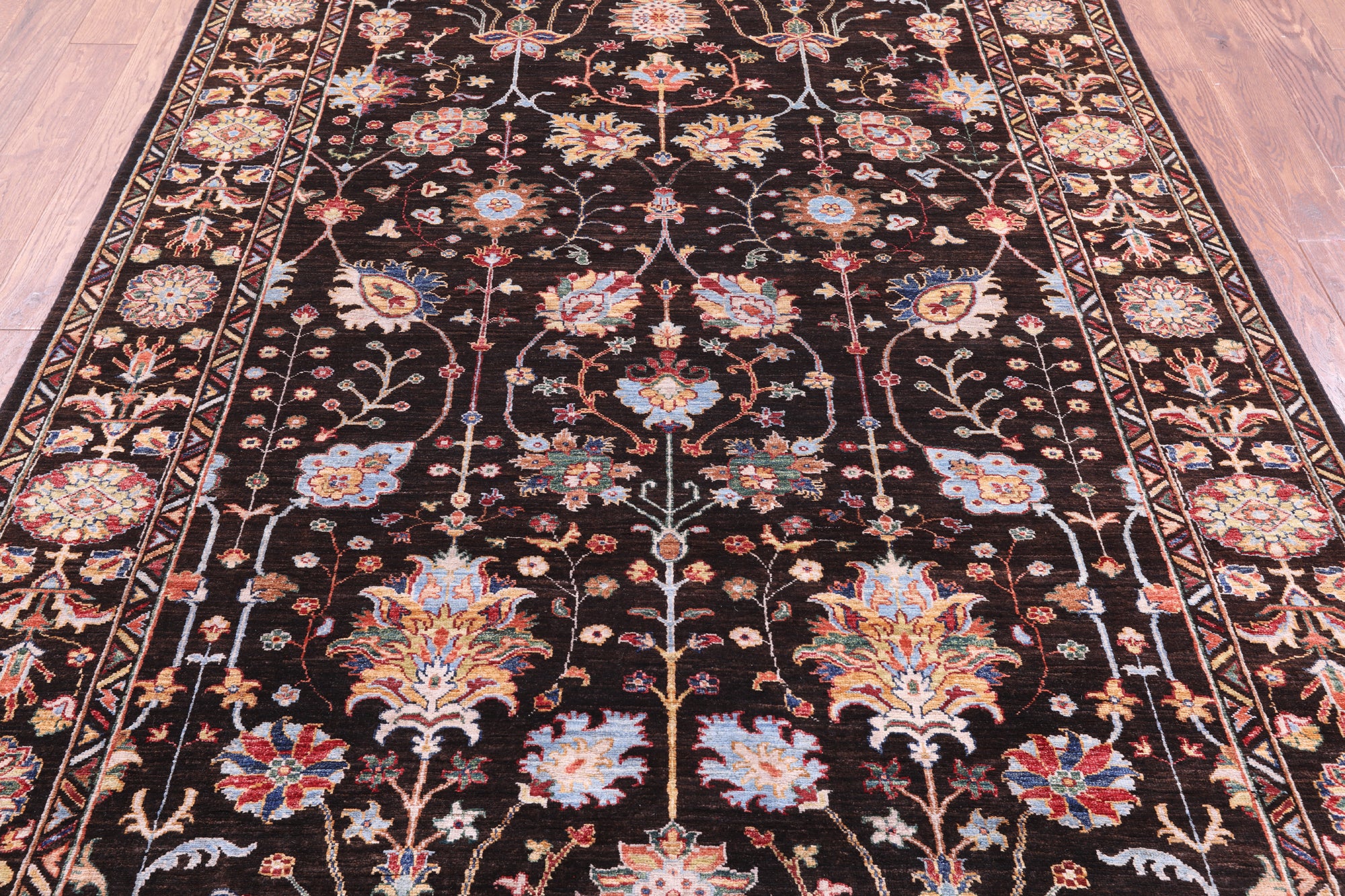 Brown Peshawar Hand Knotted Wool Rug - 6' 1" X 8' 9" - Golden Nile