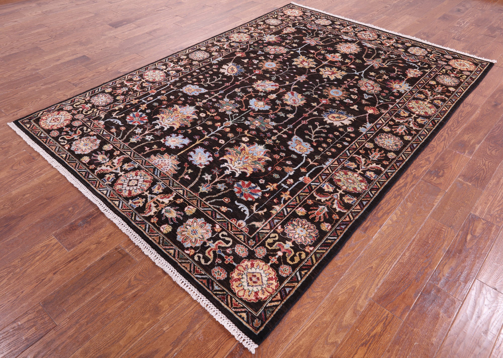 Brown Peshawar Hand Knotted Wool Rug - 6' 1" X 8' 9" - Golden Nile