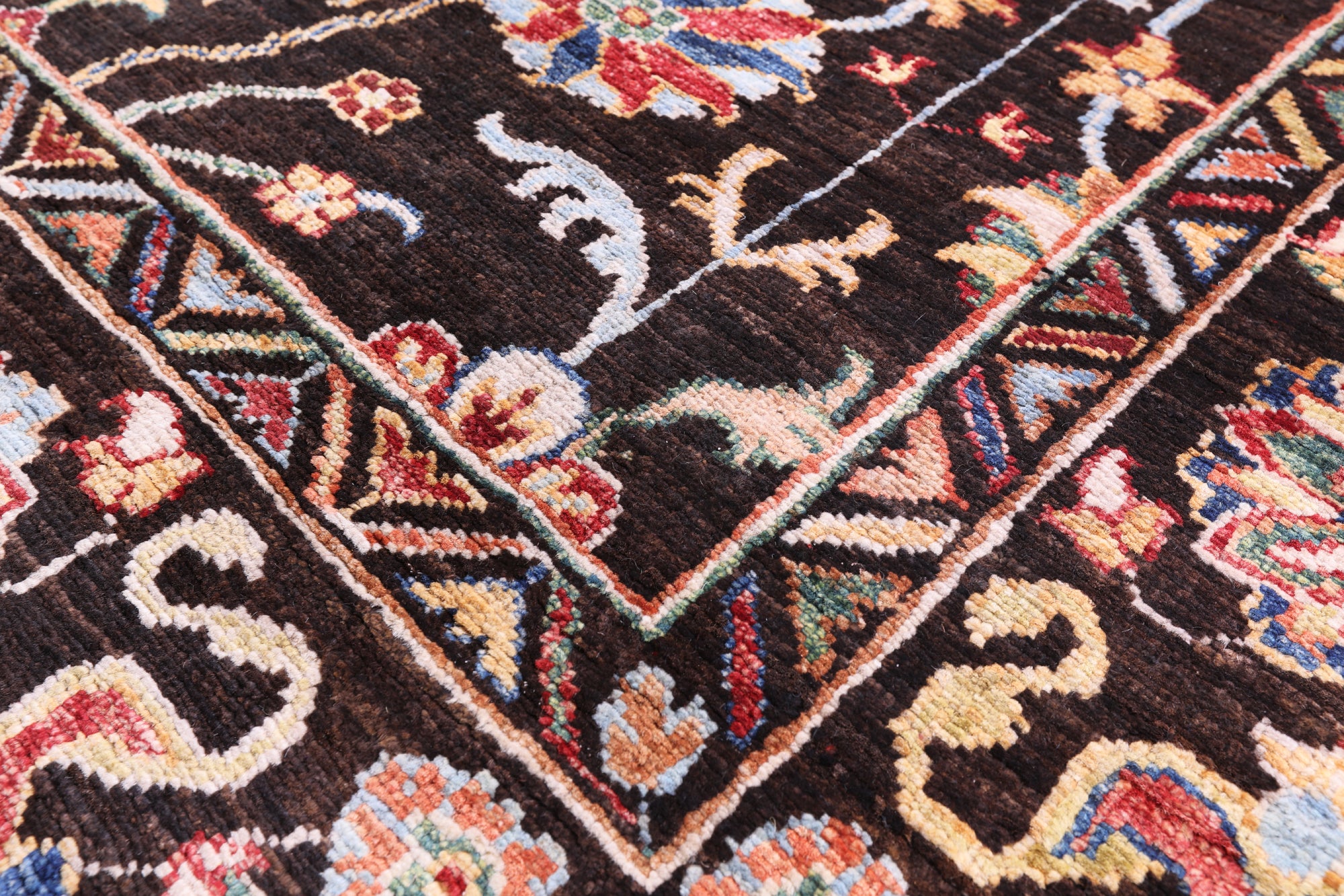 Brown Peshawar Hand Knotted Wool Rug - 6' 1" X 8' 9" - Golden Nile