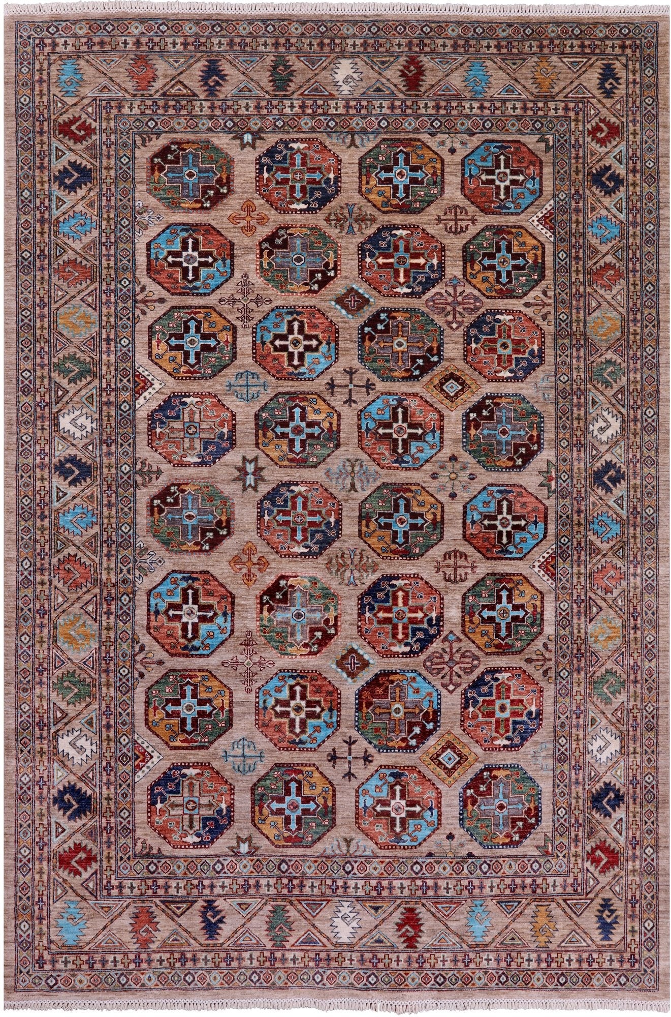 Turkmen Ersari Hand Knotted Wool Rug - 6' 9" X 10' 0" - Golden Nile