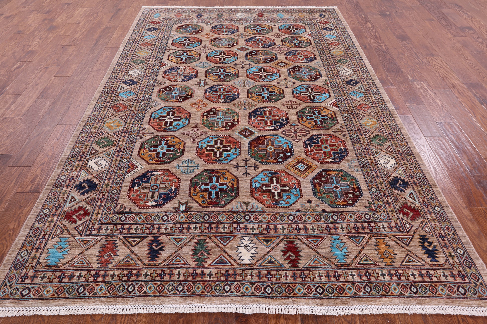 Turkmen Ersari Hand Knotted Wool Rug - 6' 9" X 10' 0" - Golden Nile