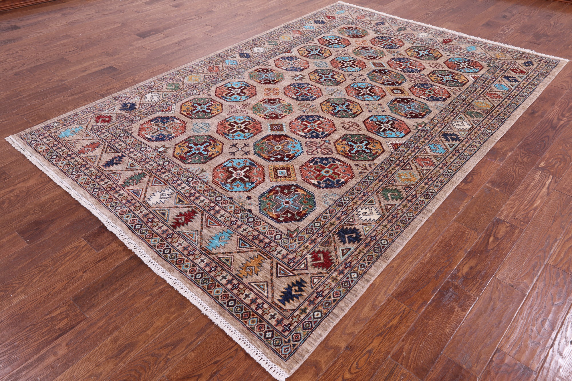 Turkmen Ersari Hand Knotted Wool Rug - 6' 9" X 10' 0" - Golden Nile