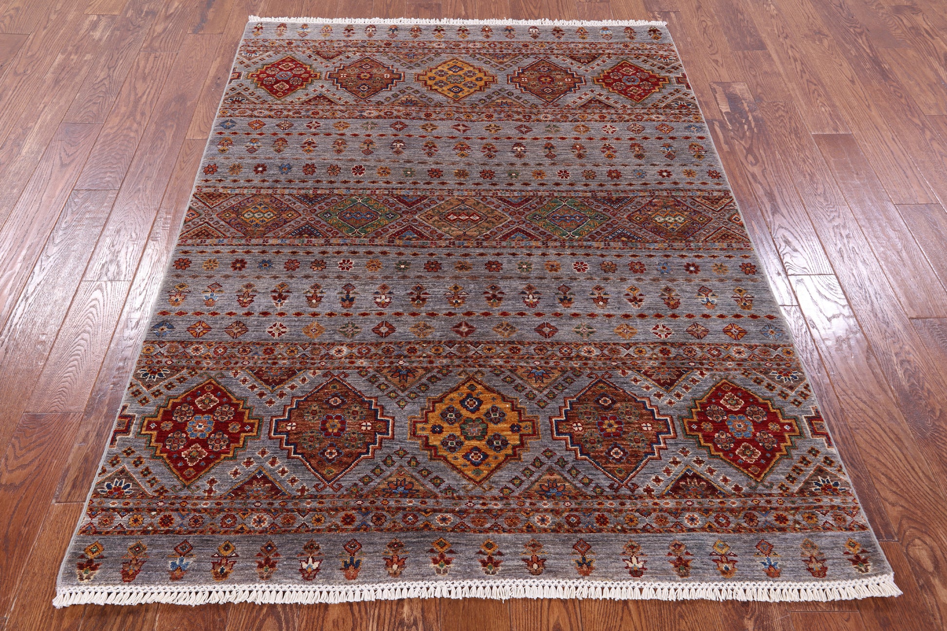 Khorjin Persian Gabbeh Hand Knotted Wool Rug - 5' 0" X 6' 7" - Golden Nile