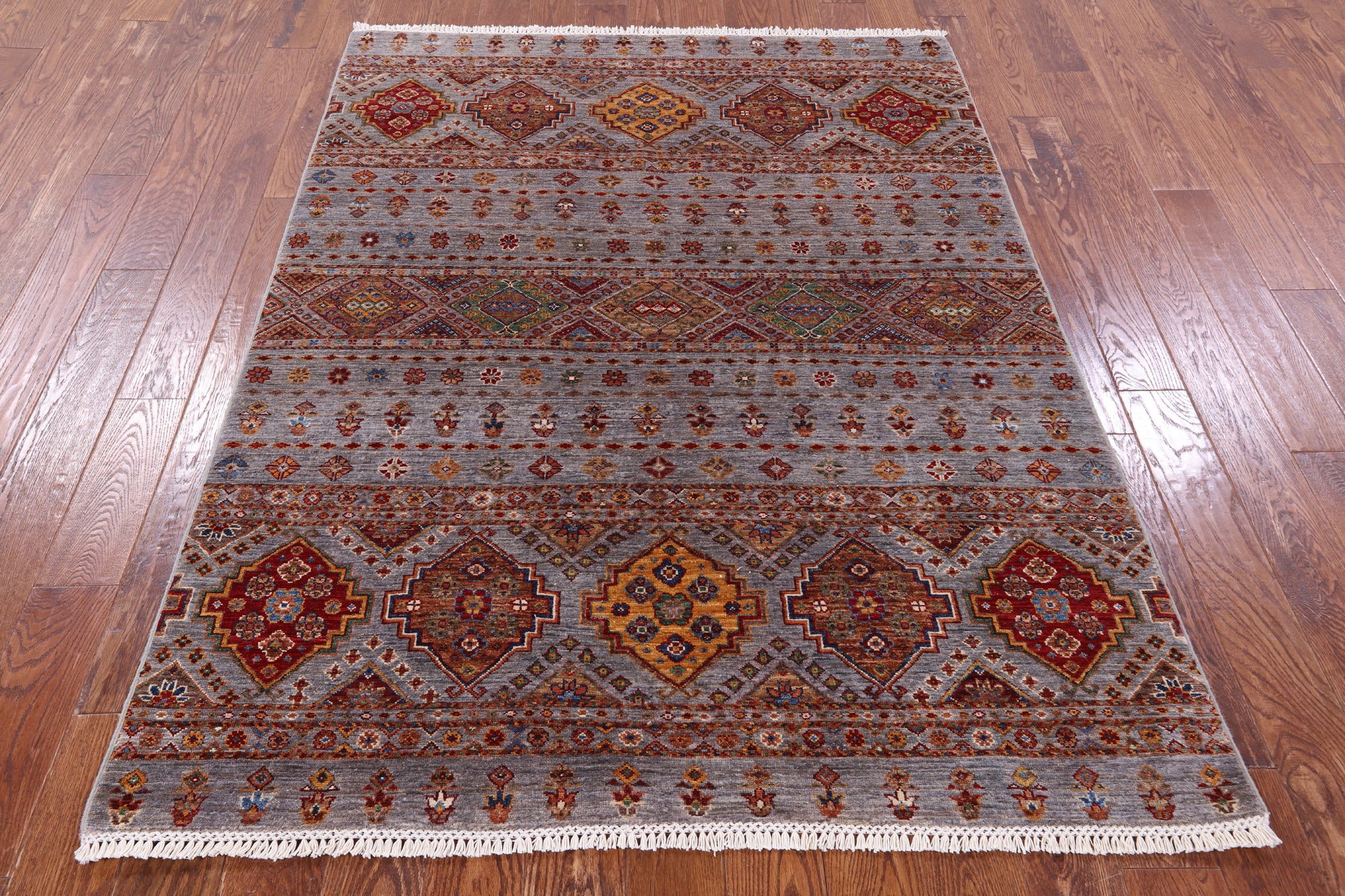 Khorjin Persian Gabbeh Hand Knotted Wool Rug - 5' 0" X 6' 7" - Golden Nile
