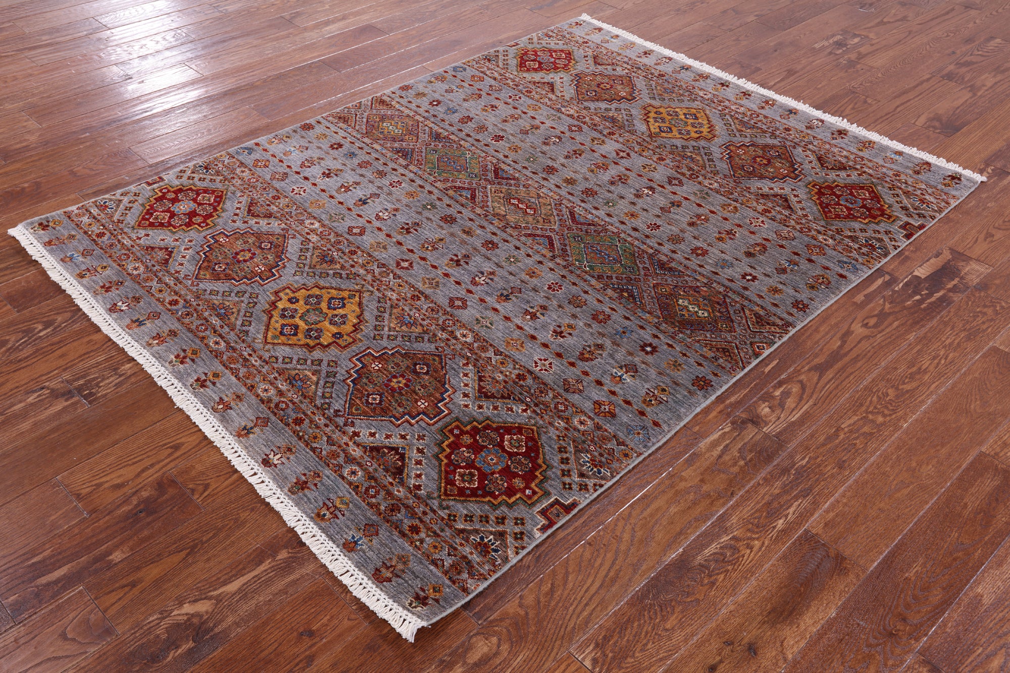 Khorjin Persian Gabbeh Hand Knotted Wool Rug - 5' 0" X 6' 7" - Golden Nile