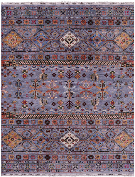 Grey Khorjin Persian Gabbeh Hand Knotted Wool Rug - 5' 2" X 6' 7" - Golden Nile