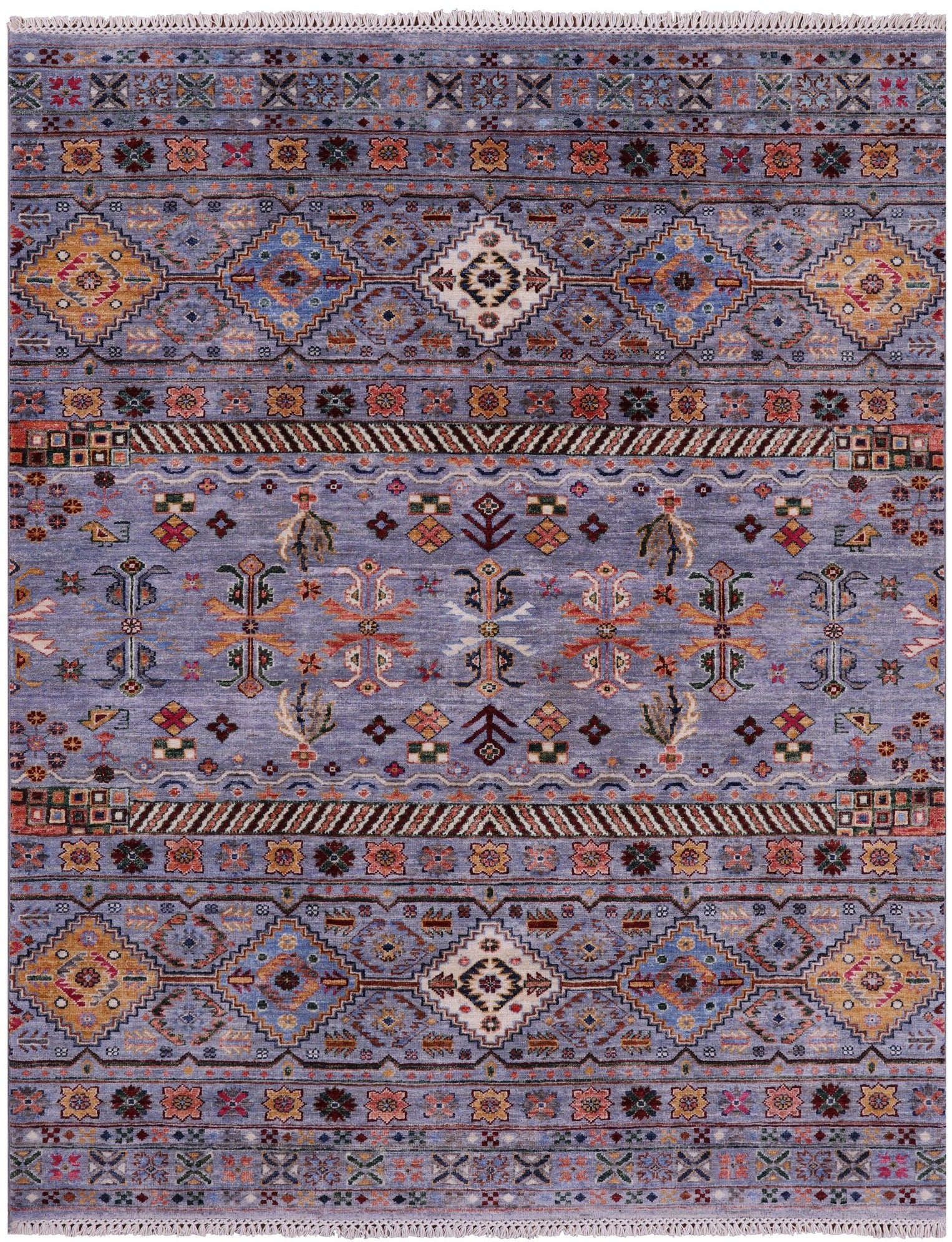 Grey Khorjin Persian Gabbeh Hand Knotted Wool Rug - 5' 2" X 6' 7" - Golden Nile