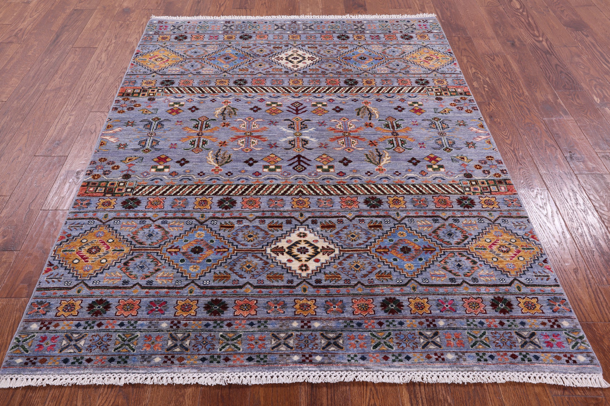 Grey Khorjin Persian Gabbeh Hand Knotted Wool Rug - 5' 2" X 6' 7" - Golden Nile