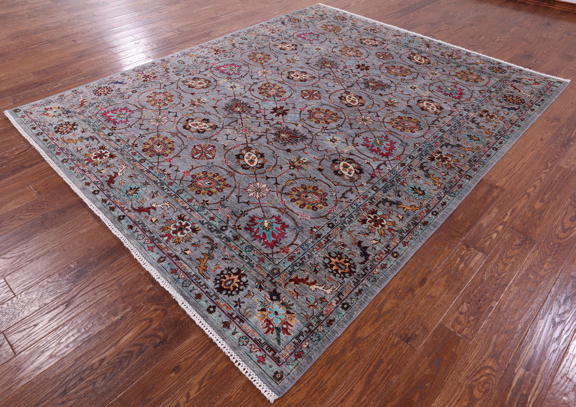 Grey Peshawar Hand Knotted Wool Rug - 8' 2" X 10' 1" - Golden Nile