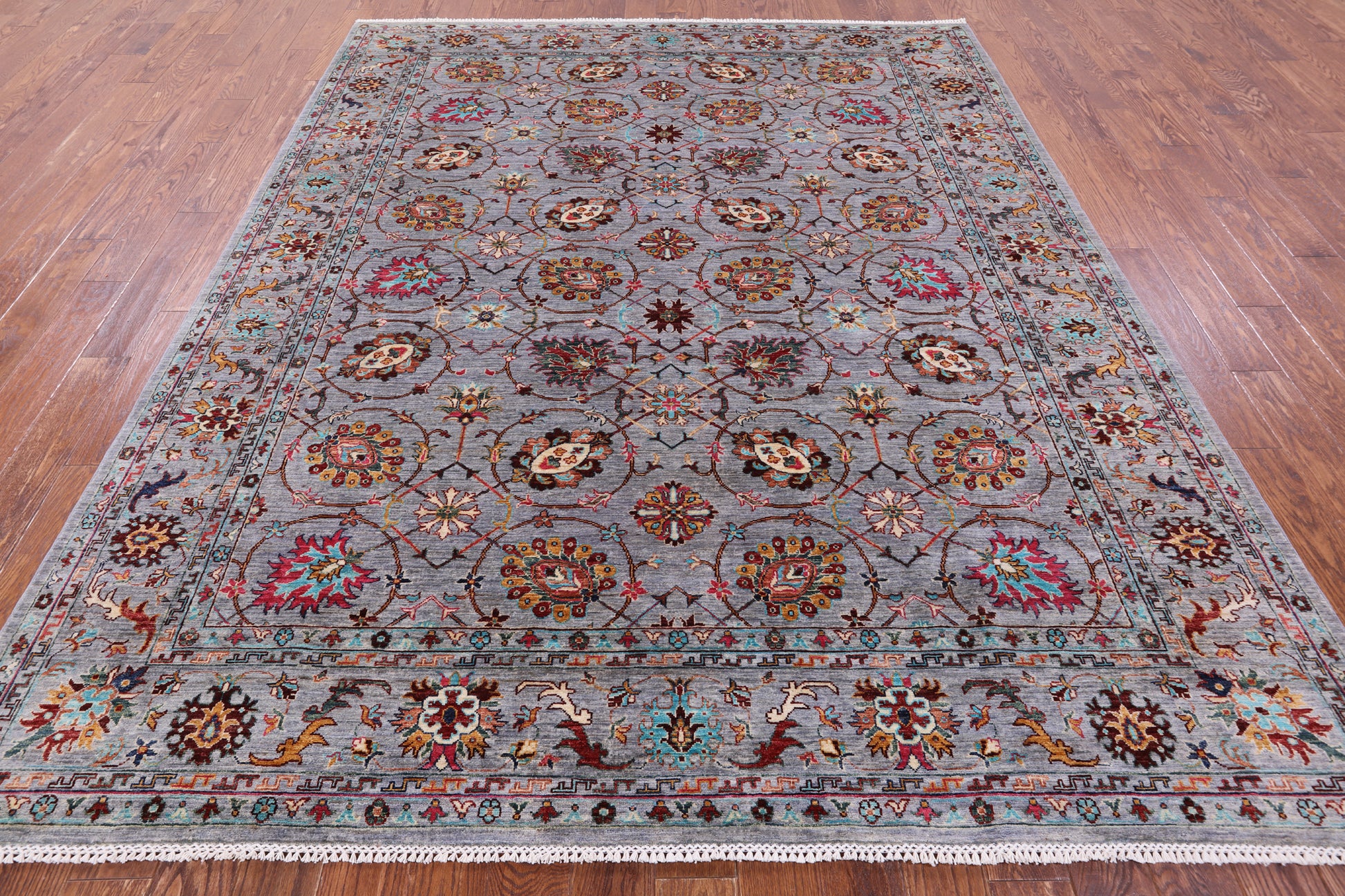 Grey Peshawar Hand Knotted Wool Rug - 8' 2" X 10' 1" - Golden Nile