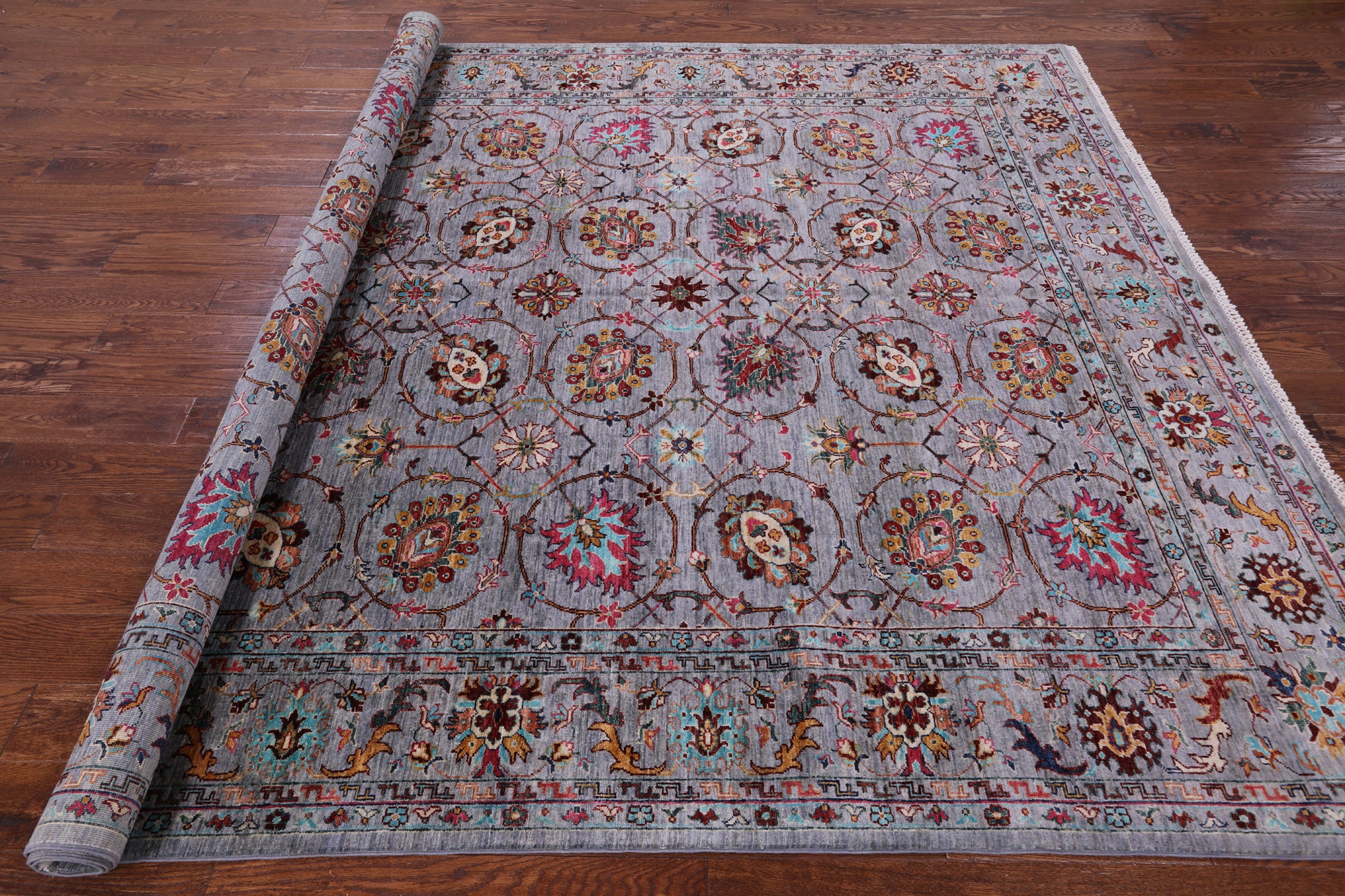 Grey Peshawar Hand Knotted Wool Rug - 8' 2" X 10' 1" - Golden Nile