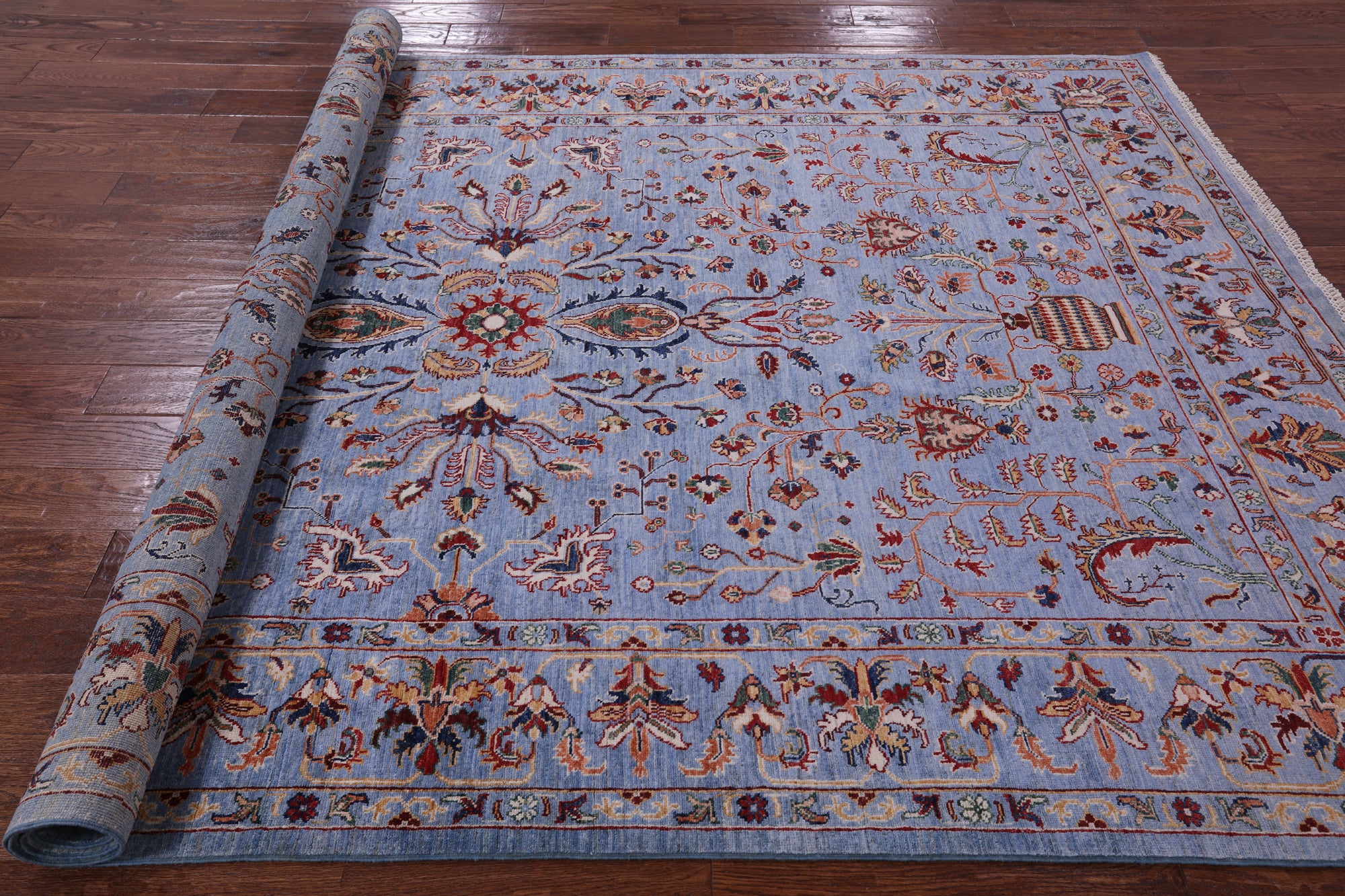 Blue Peshawar Hand Knotted Wool Rug - 6' 11" X 10' 2" - Golden Nile