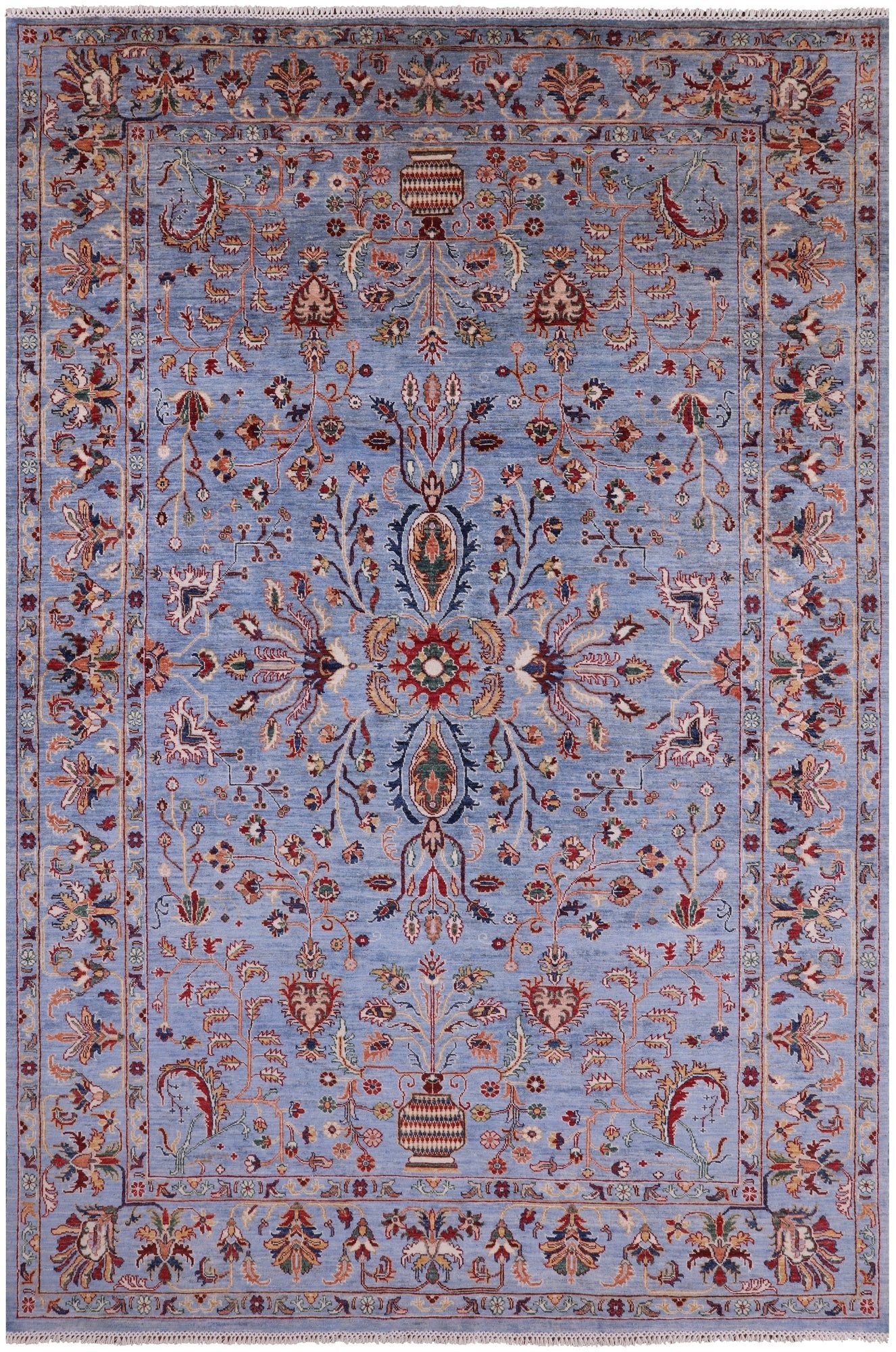 Blue Peshawar Hand Knotted Wool Rug - 6' 11" X 10' 2" - Golden Nile