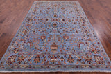 Blue Peshawar Hand Knotted Wool Rug - 6' 11" X 10' 2" - Golden Nile