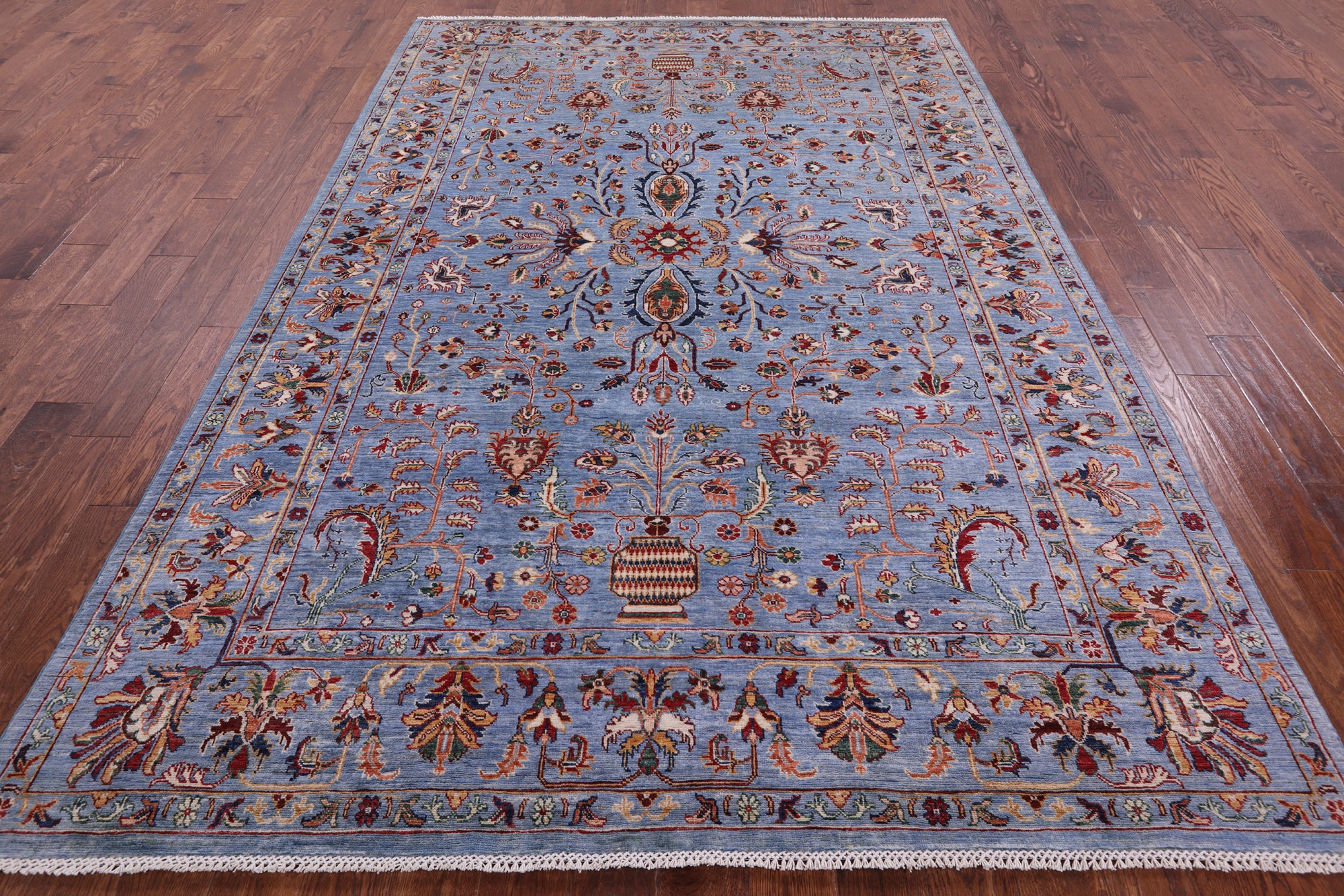 Blue Peshawar Hand Knotted Wool Rug - 6' 11" X 10' 2" - Golden Nile