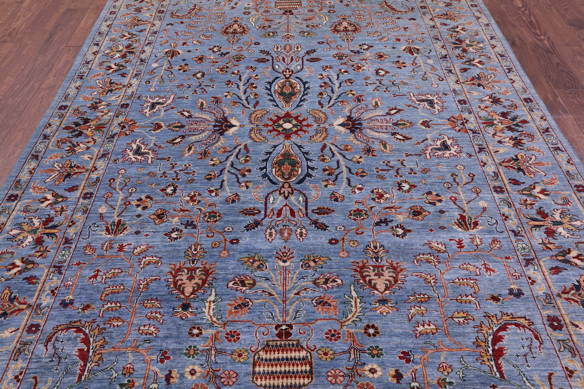 Blue Peshawar Hand Knotted Wool Rug - 6' 11" X 10' 2" - Golden Nile