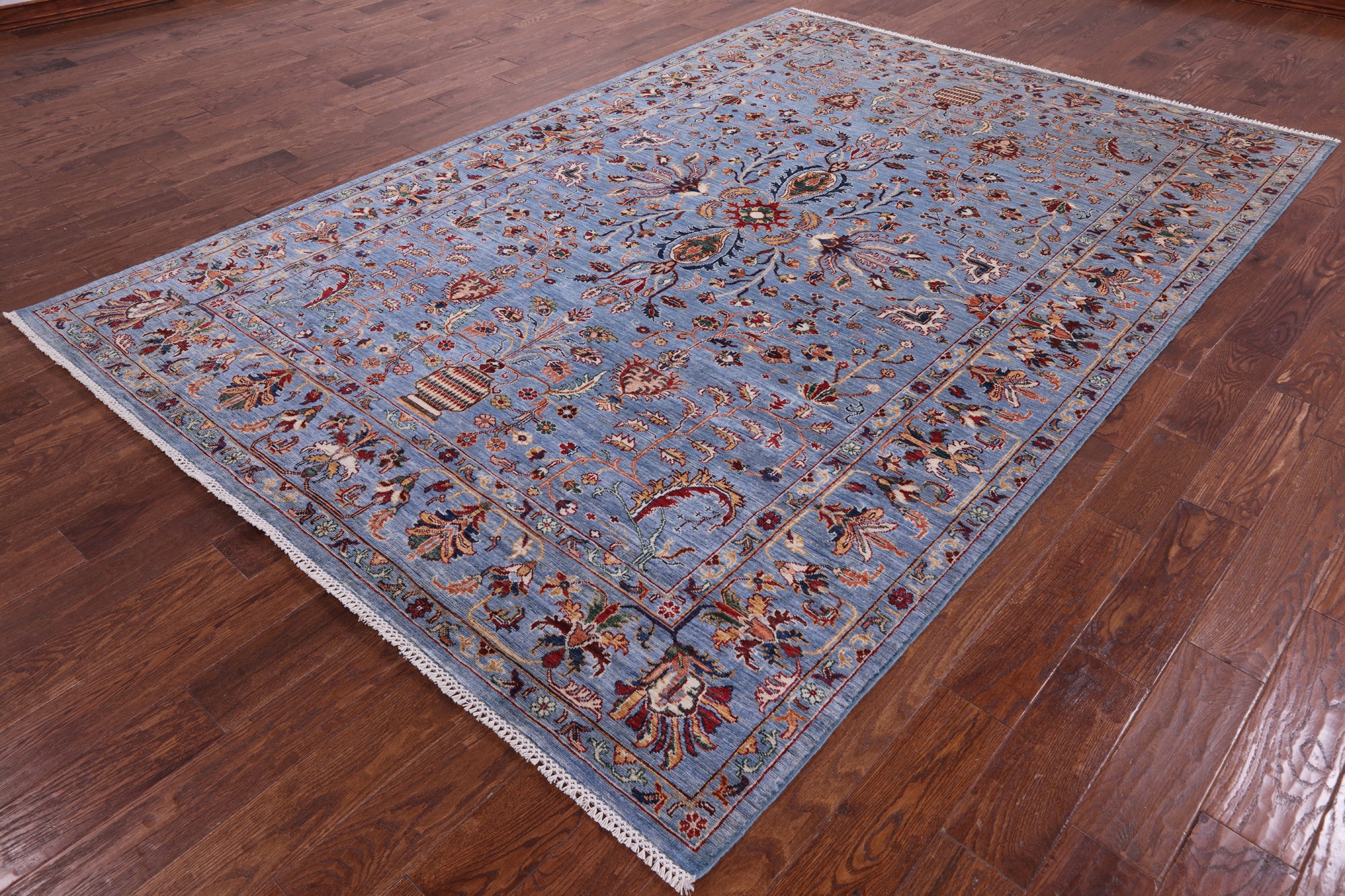 Blue Peshawar Hand Knotted Wool Rug - 6' 11" X 10' 2" - Golden Nile