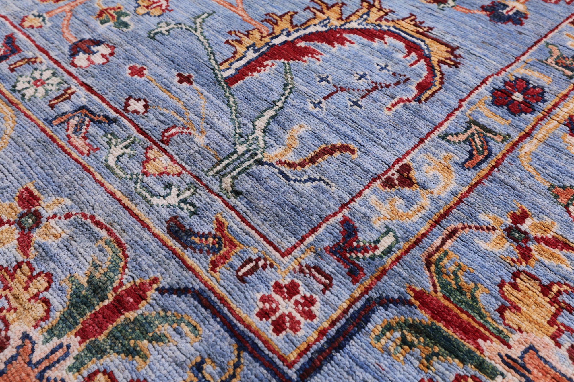 Blue Peshawar Hand Knotted Wool Rug - 6' 11" X 10' 2" - Golden Nile