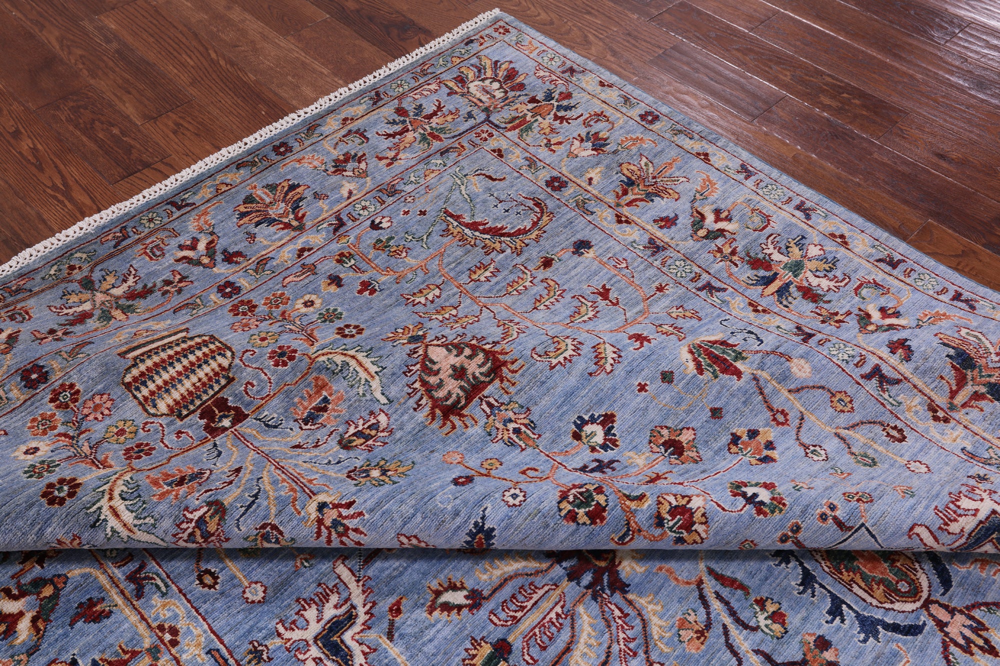 Blue Peshawar Hand Knotted Wool Rug - 6' 11" X 10' 2" - Golden Nile
