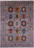 Grey Turkmen Ersari Handmade Wool Rug - 6' 10" X 9' 8" - Golden Nile