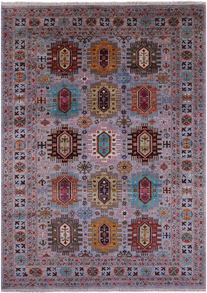 Grey Turkmen Ersari Handmade Wool Rug - 6' 10" X 9' 8" - Golden Nile
