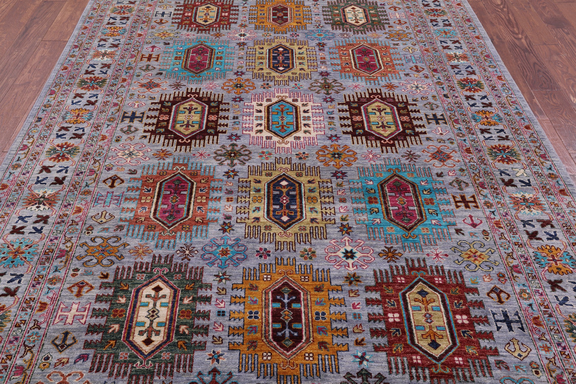Grey Turkmen Ersari Handmade Wool Rug - 6' 10" X 9' 8" - Golden Nile