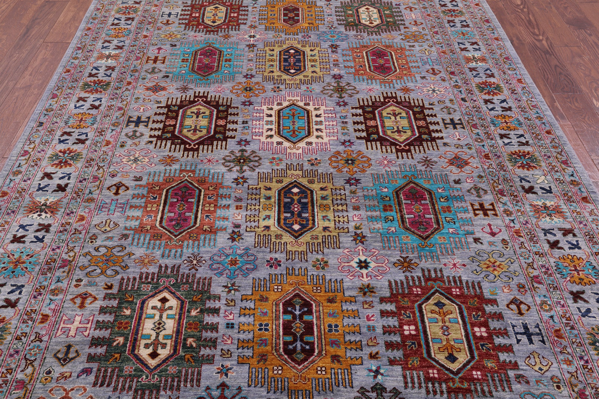 Grey Turkmen Ersari Handmade Wool Rug - 6' 10" X 9' 8" - Golden Nile