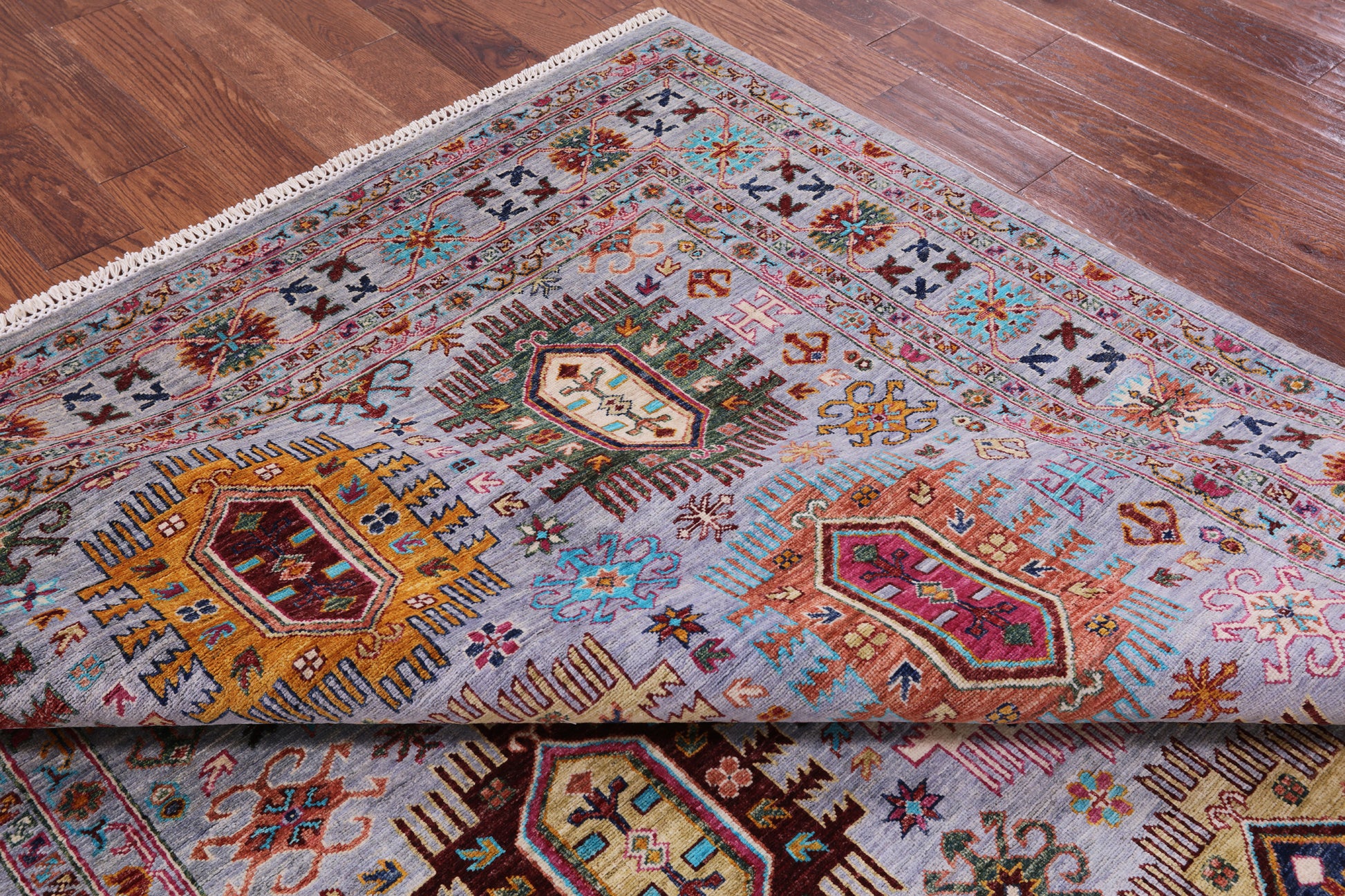 Grey Turkmen Ersari Handmade Wool Rug - 6' 10" X 9' 8" - Golden Nile