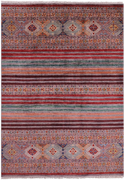 Khorjin Persian Gabbeh Hand Knotted Wool Rug - 5' 10" X 8' 5" - Golden Nile