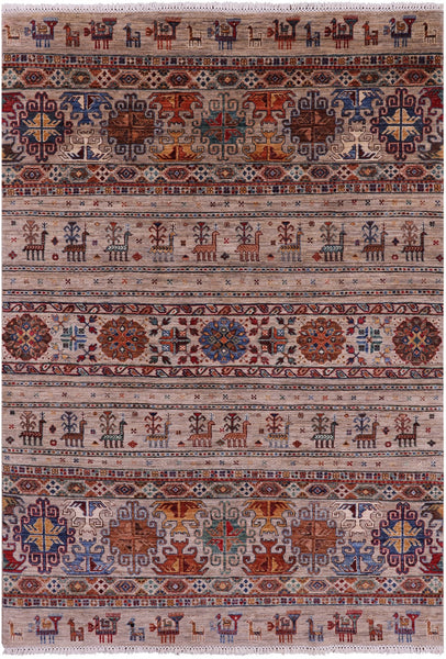 Tribal Persian Gabbeh Hand Knotted Wool Rug - 5' 6" X 7' 11" - Golden Nile