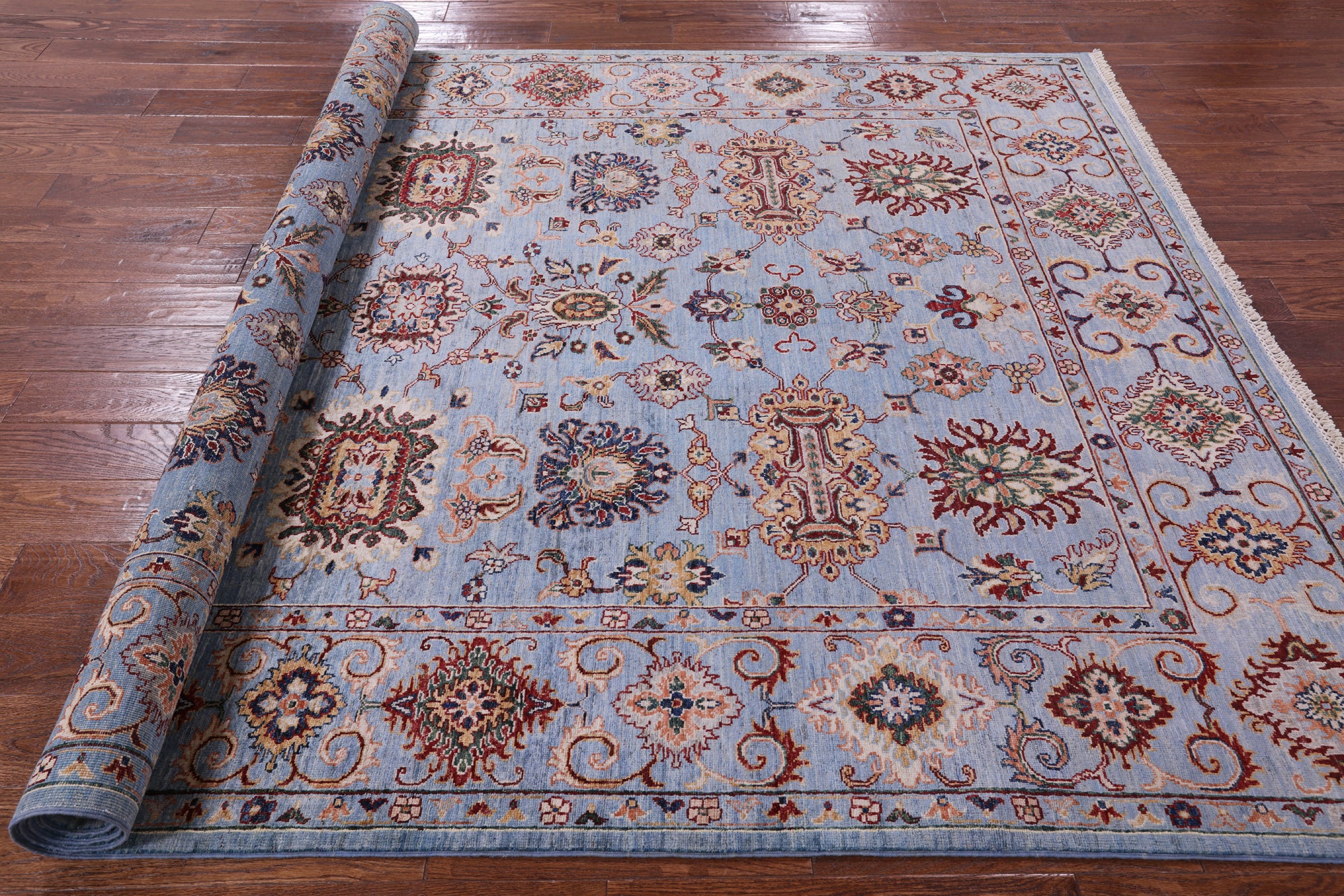 Blue Peshawar Hand Knotted Wool Rug - 6' 10" X 10' 0" - Golden Nile