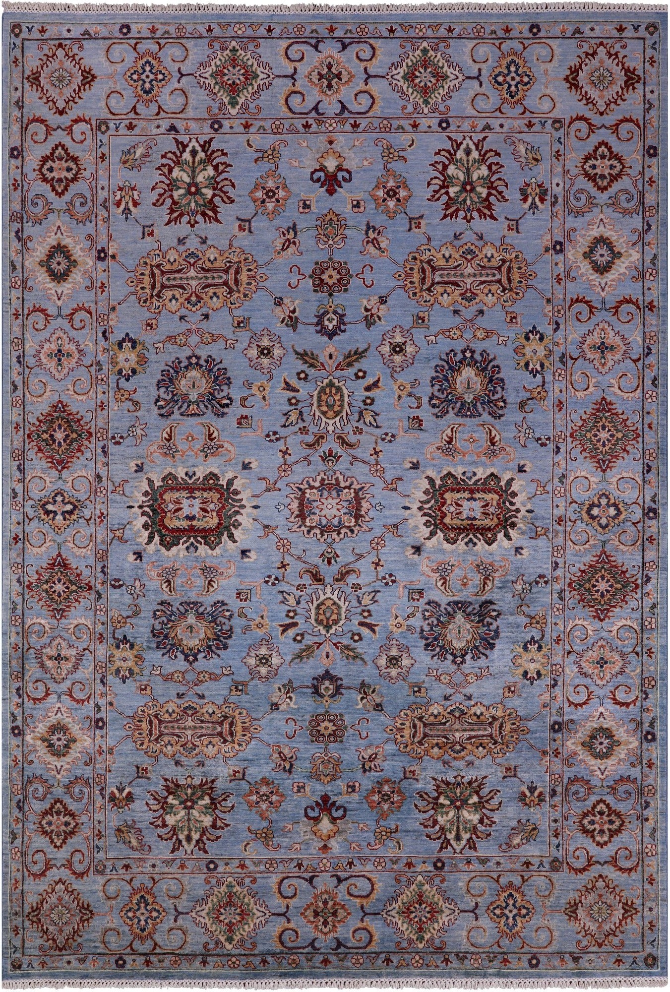 Blue Peshawar Hand Knotted Wool Rug - 6' 10" X 10' 0" - Golden Nile