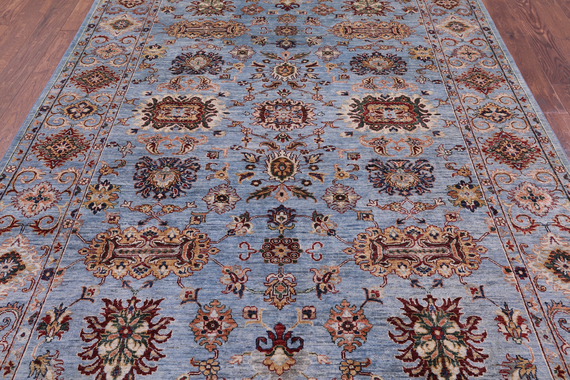 Blue Peshawar Hand Knotted Wool Rug - 6' 10" X 10' 0" - Golden Nile