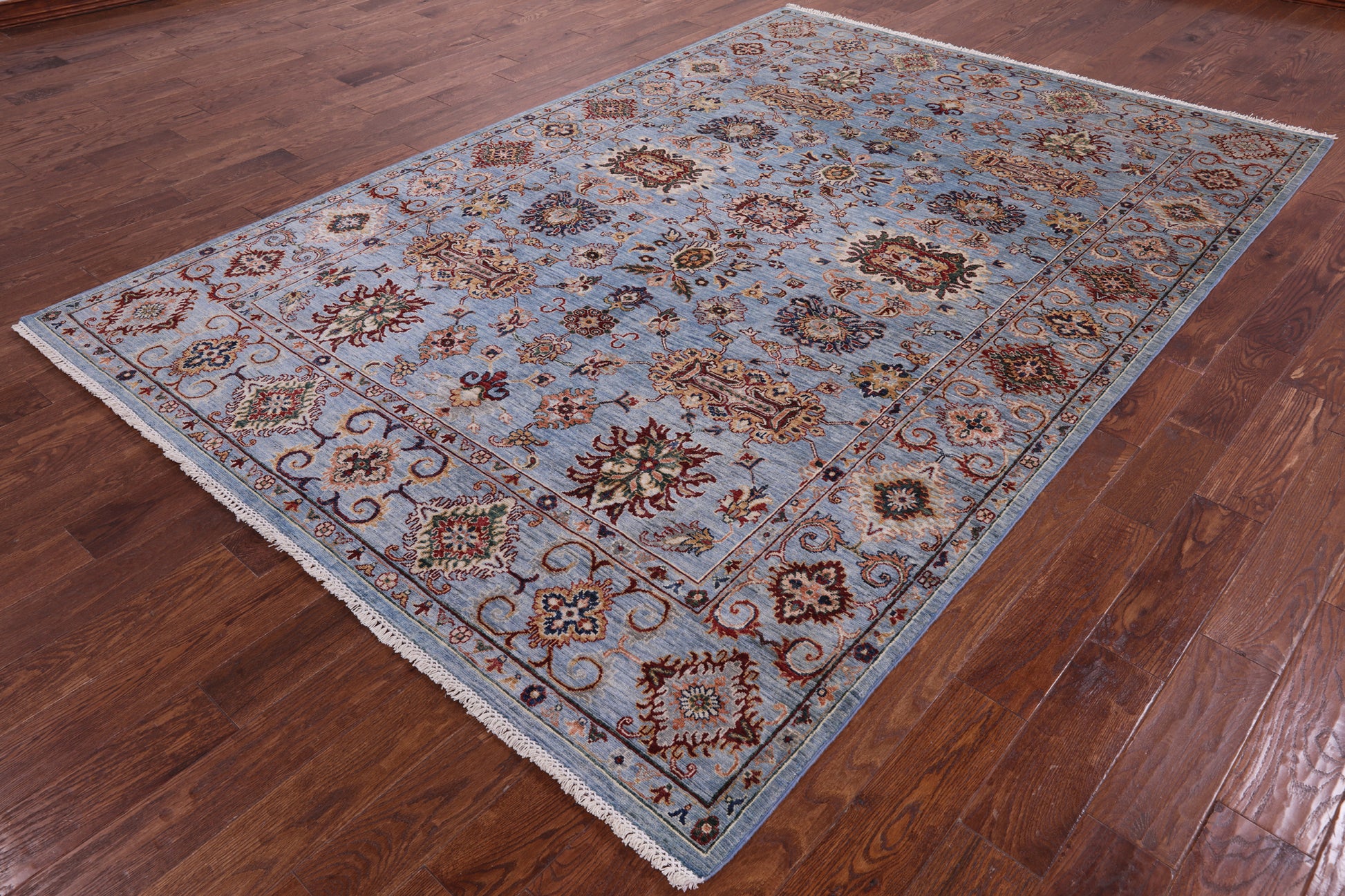 Blue Peshawar Hand Knotted Wool Rug - 6' 10" X 10' 0" - Golden Nile