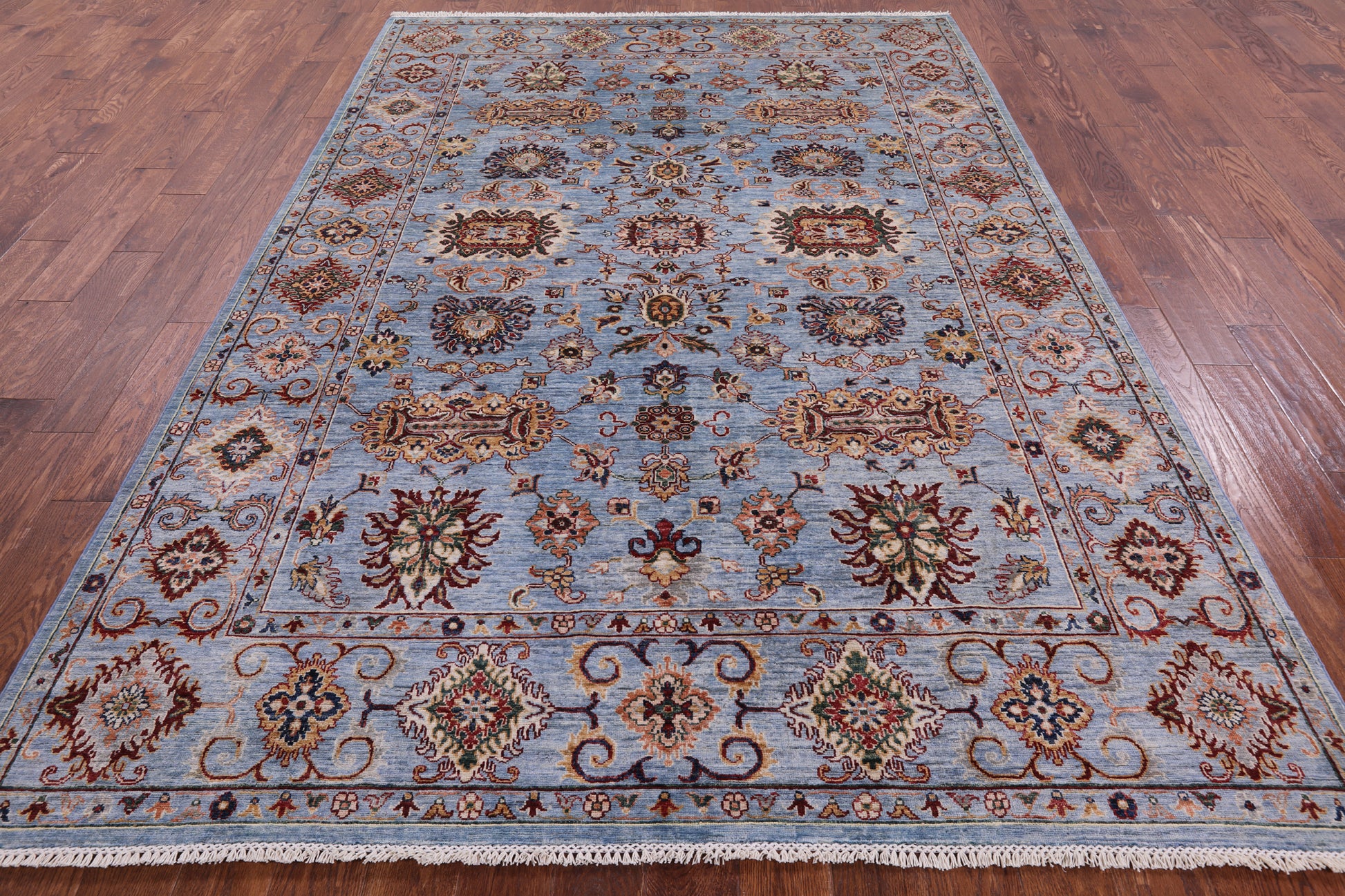 Blue Peshawar Hand Knotted Wool Rug - 6' 10" X 10' 0" - Golden Nile