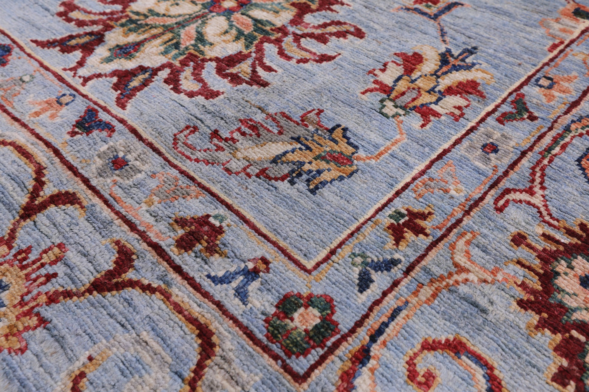 Blue Peshawar Hand Knotted Wool Rug - 6' 10" X 10' 0" - Golden Nile